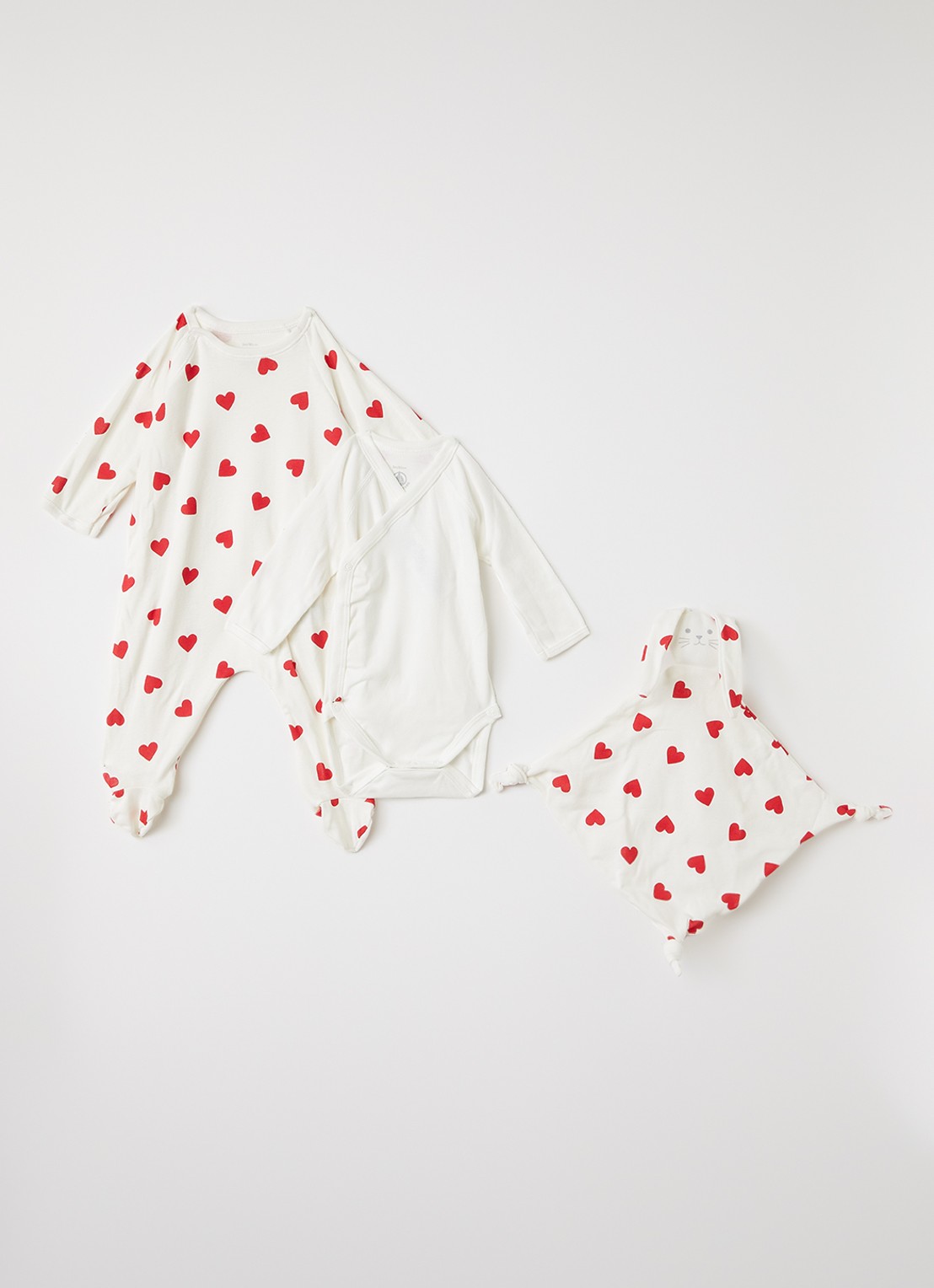 Petit Bateau Set van babypak met romper en knuffeldoekje in giftbox 3-delig - voorkant 2 gebroken wit