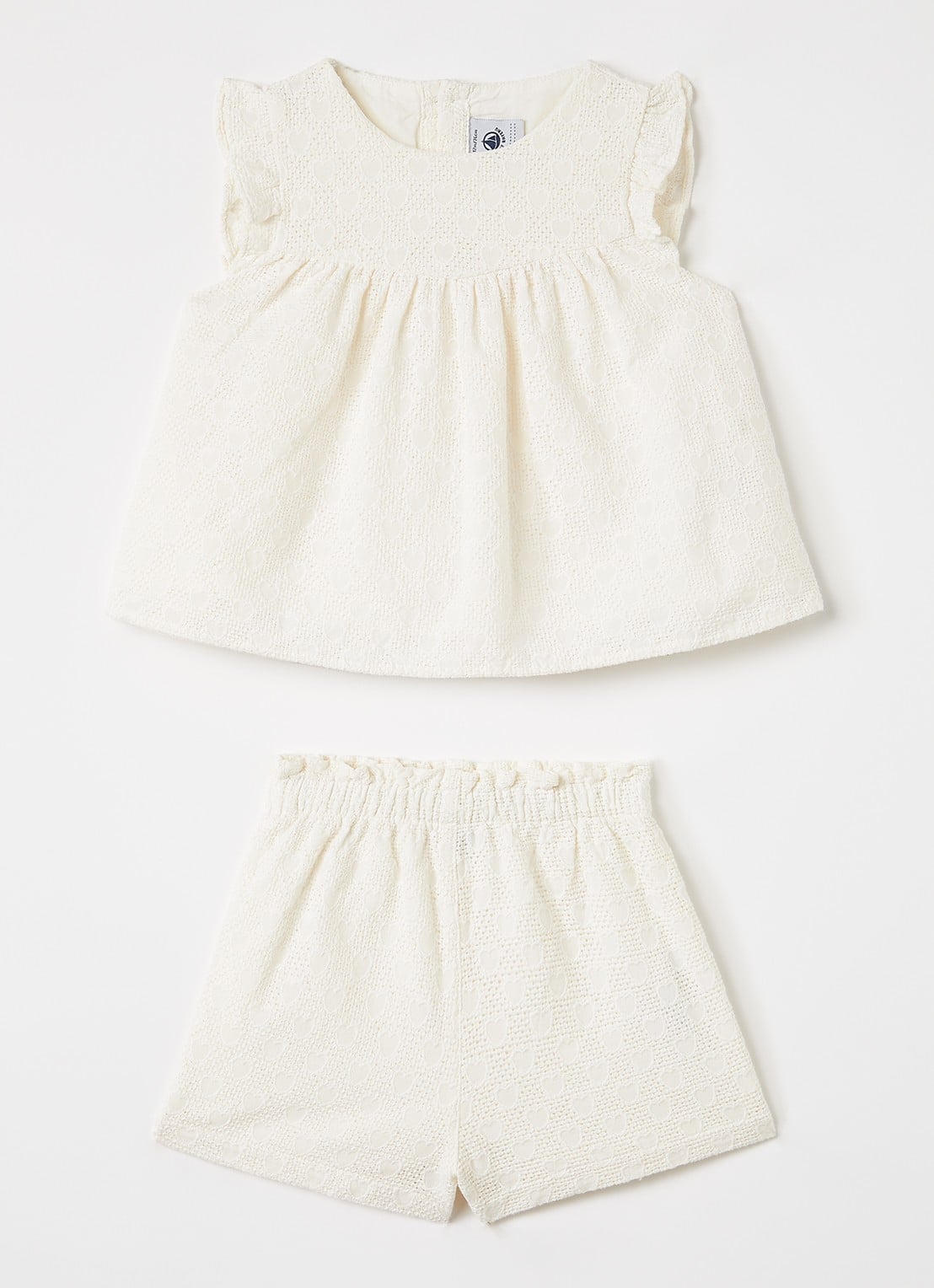 Petit Bateau Set van blouse met korte broek - voorkant gebroken wit