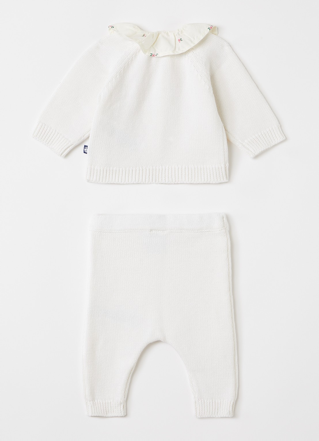 Petit Bateau Set van fijngebreide trui met babybroek 2-delig - voorkant 2 gebroken wit