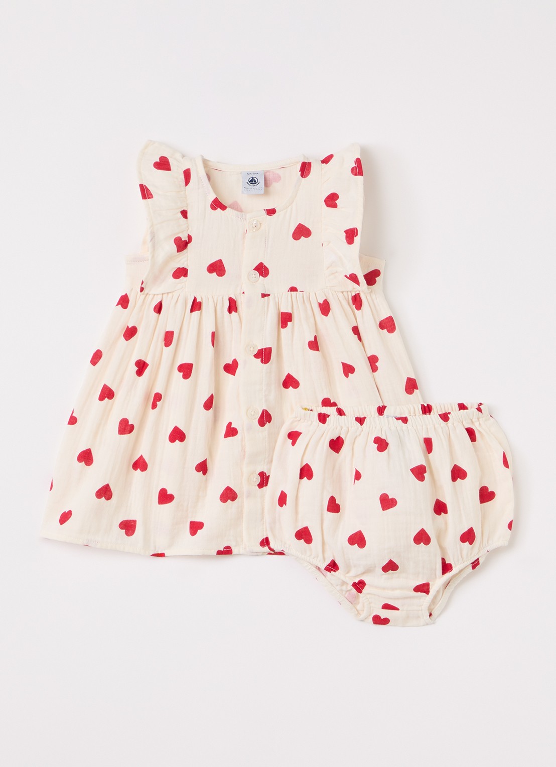 Petit Bateau Set van jurk met bloomer 2-delig - voorkant creme