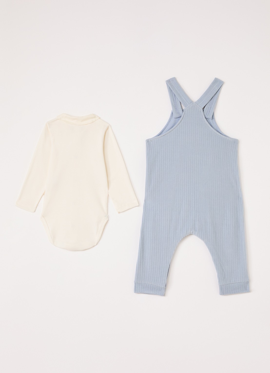 Petit Bateau Set van romper met tuinbroek 2-delig - voorkant 2 blauw
