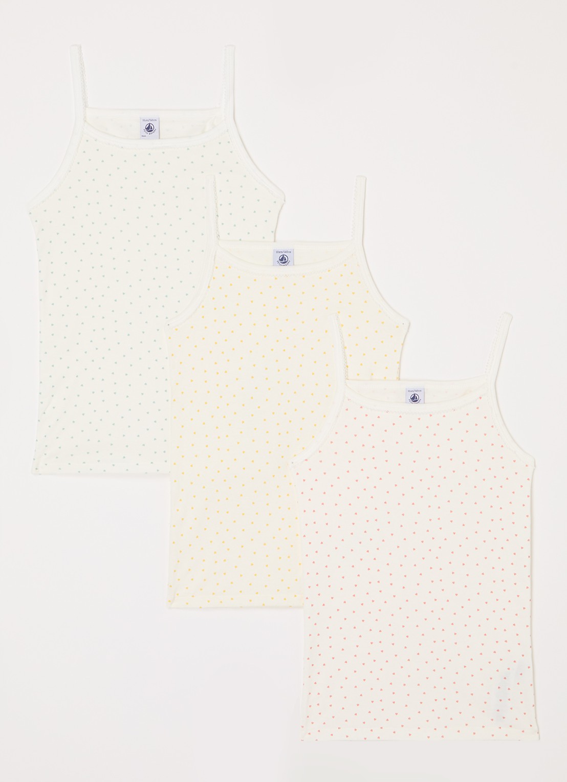 Petit Bateau Singlet met print in 3-pack  - voorkant gebroken wit