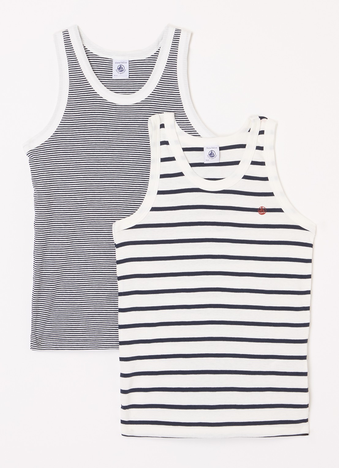 Petit Bateau Singlet met streepprint in 2-pack - voorkant donkerblauw