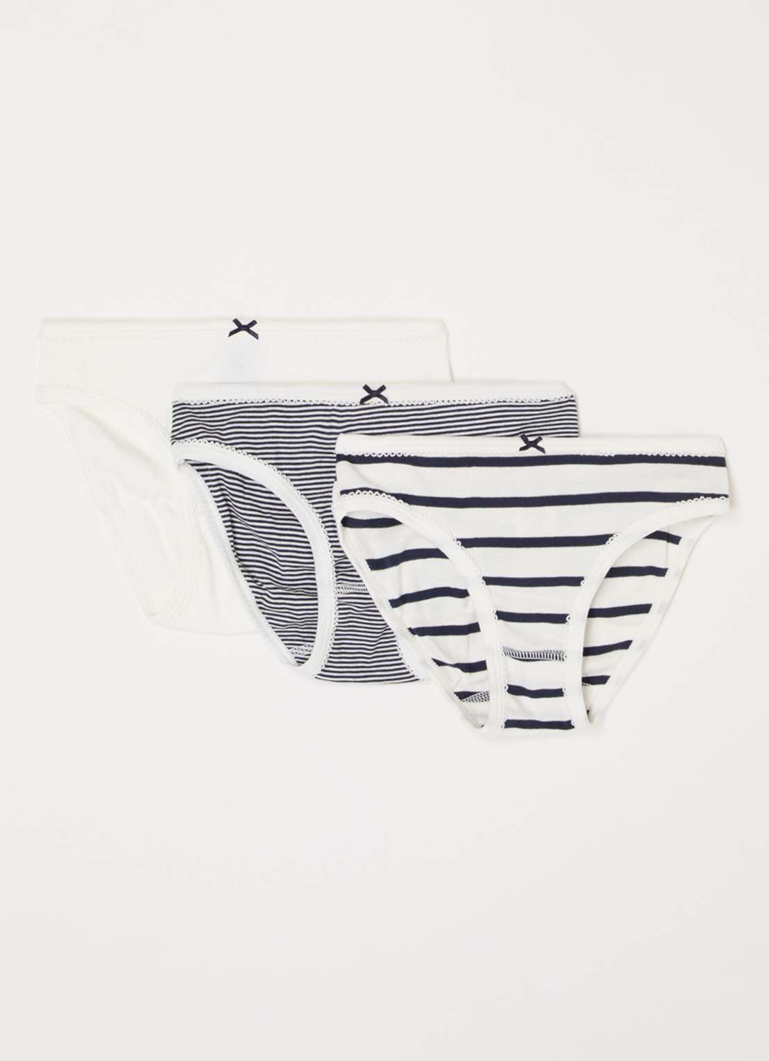 Petit Bateau Slip met streepprint in 3-pack - voorkant donkerblauw
