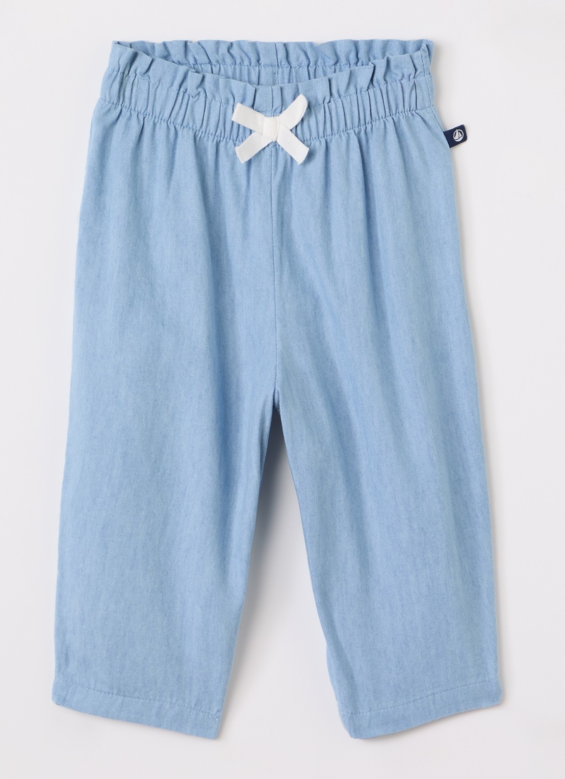 Petit Bateau Straight fit broek van chambray - voorkant blauw