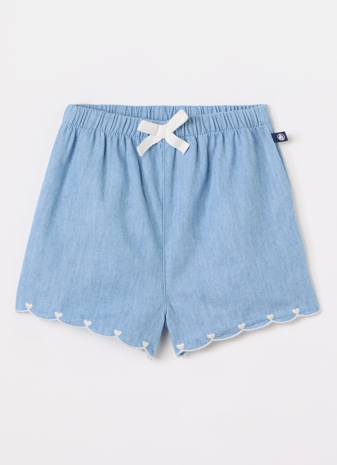 Petit Bateau Straight fit korte broek van chambray - voorkant 2 blauw