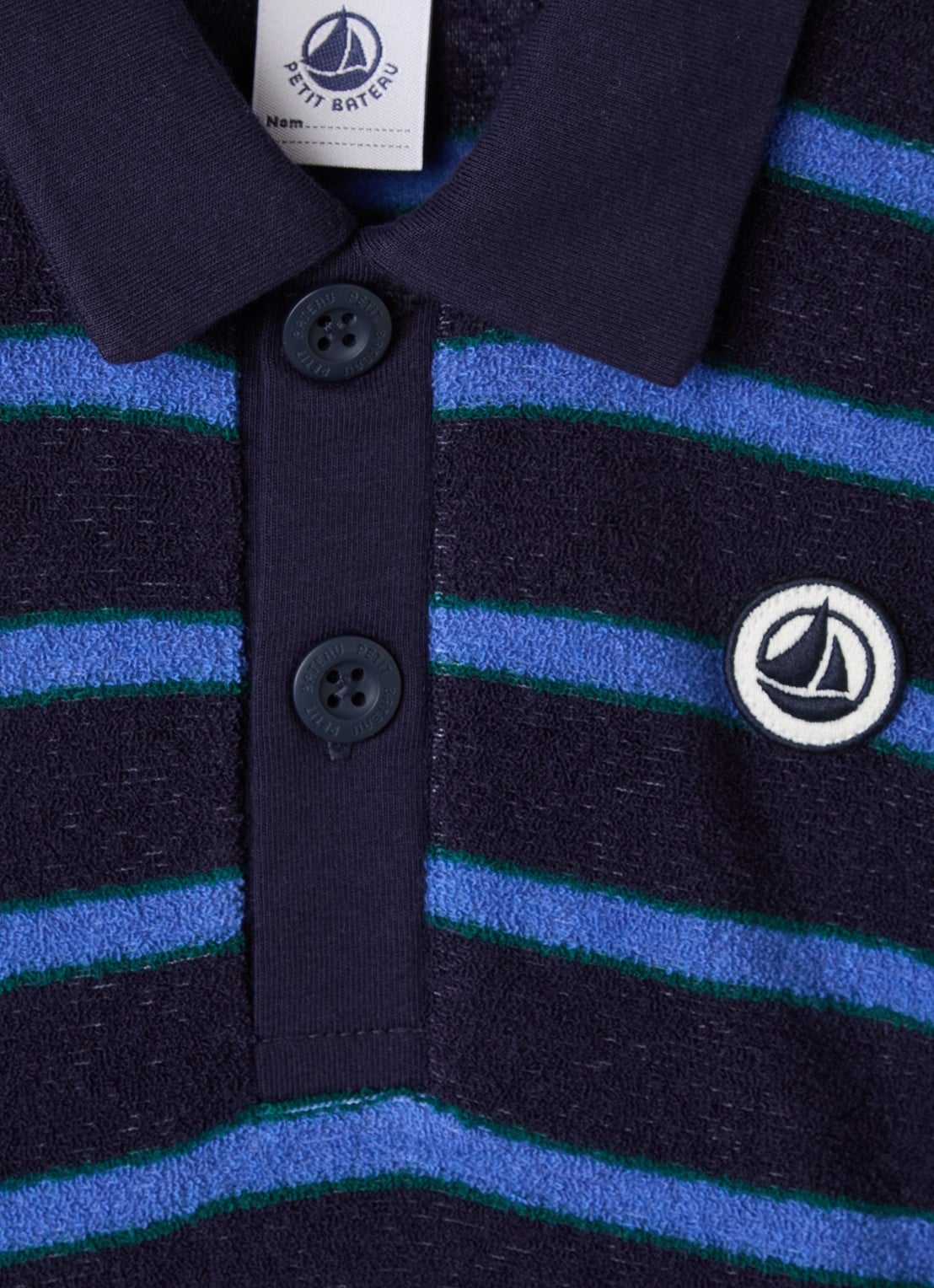 Petit Bateau Trui van badstof met streepprint en polokraag - detail 3 donkerblauw