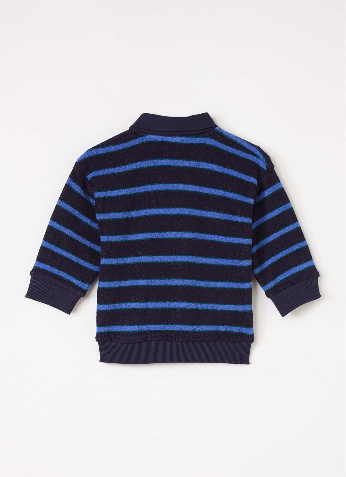 Petit Bateau Trui van badstof met streepprint en polokraag - voorkant 2 donkerblauw