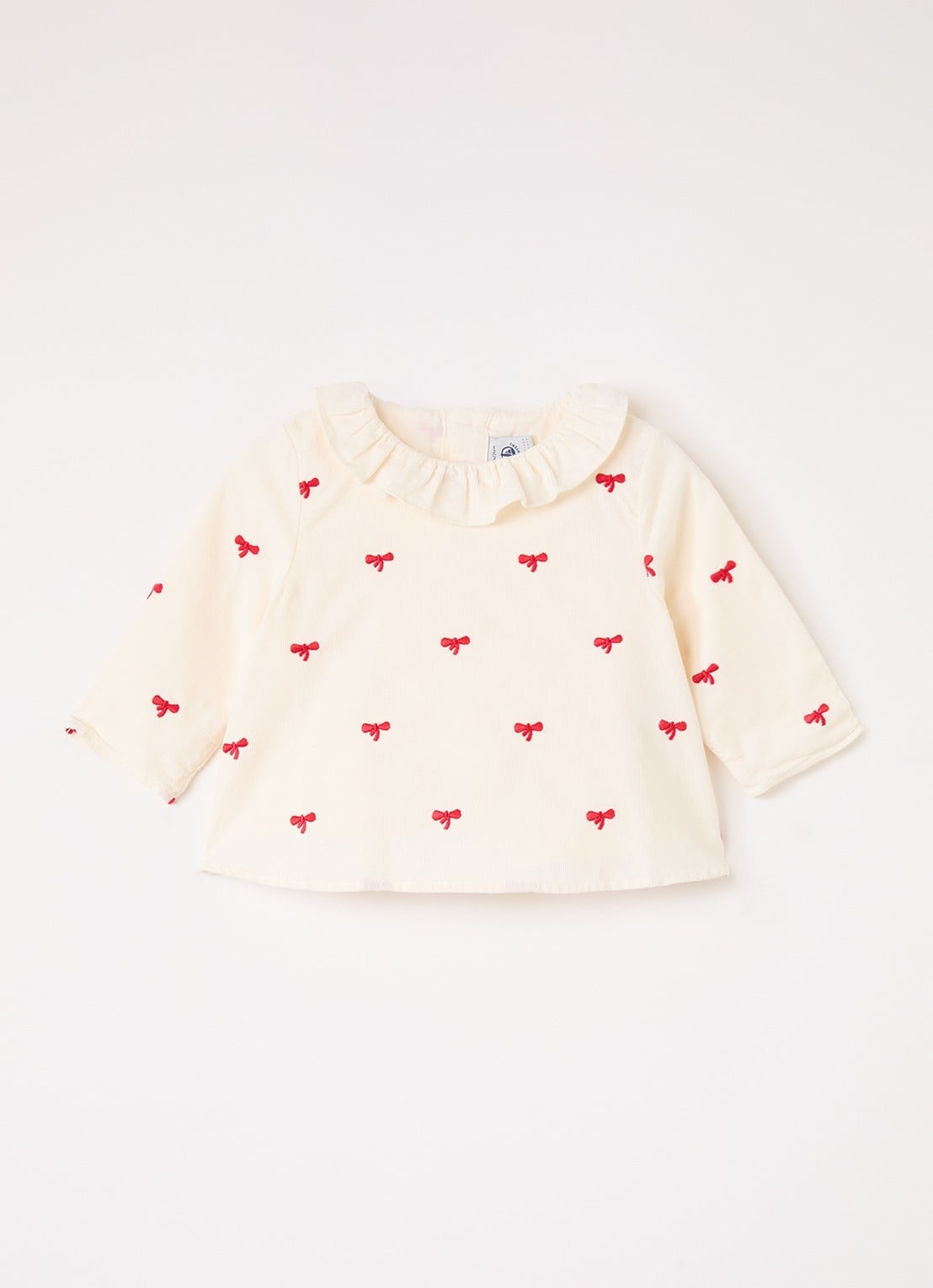 Petit Bateau Tuniek van corduroy met borduring en volant - voorkant gebroken wit