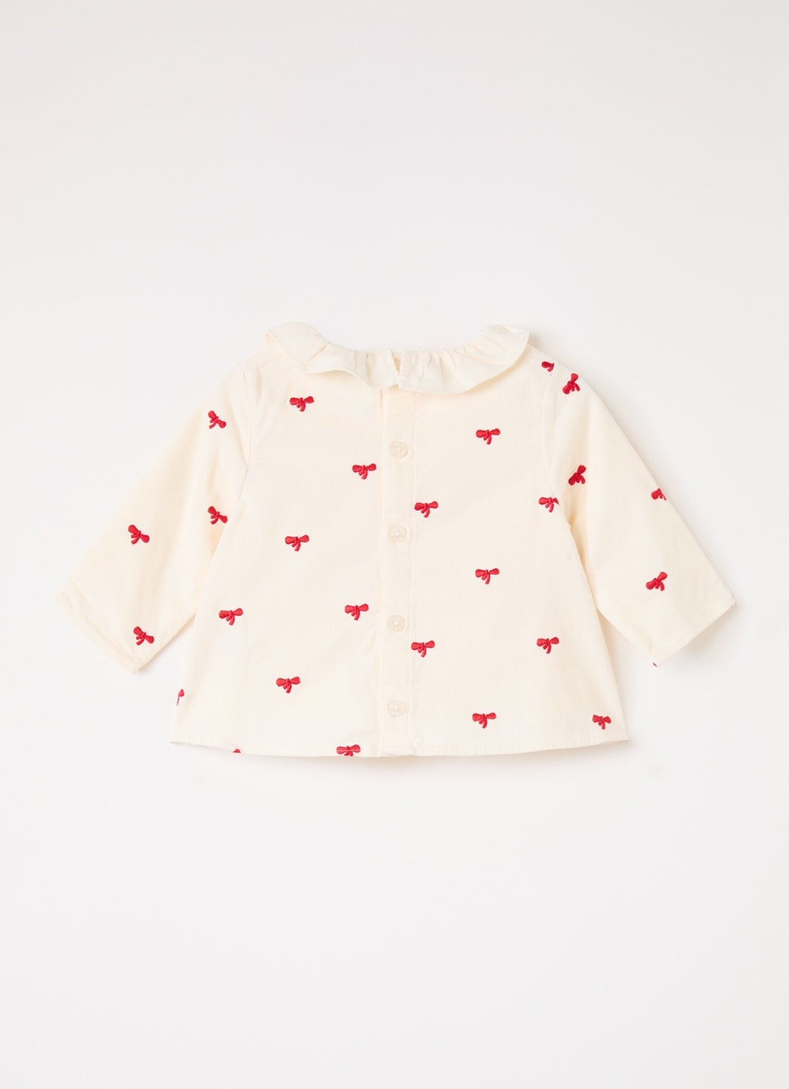 Petit Bateau Tuniek van corduroy met borduring en volant - voorkant 2 gebroken wit