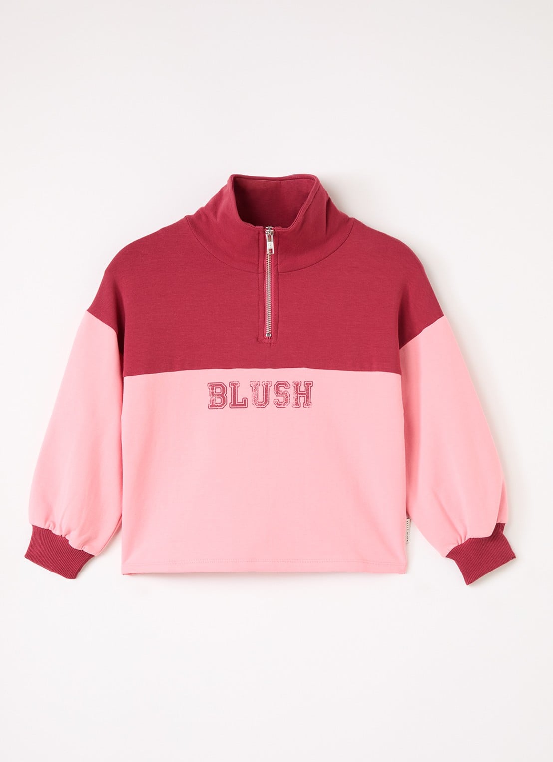 Petit Blush Blush sweater met halve rits - voorkant 3 roze