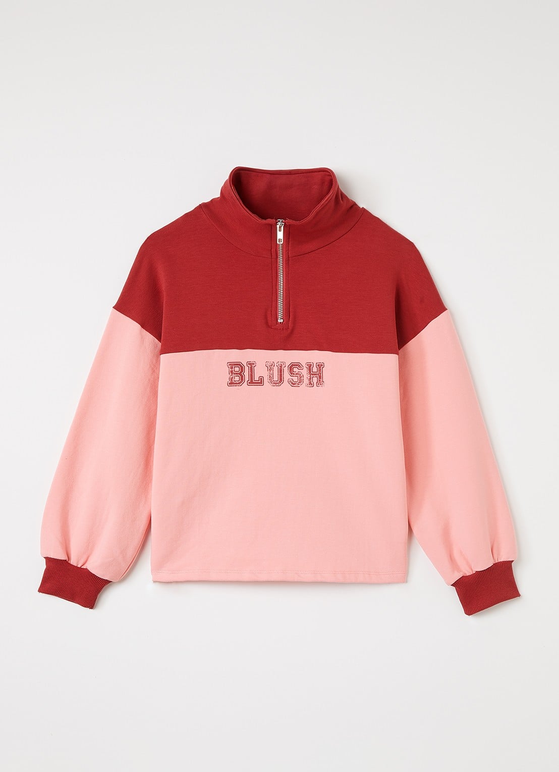 Petit Blush Blush sweater met halve rits - voorkant 5 roze