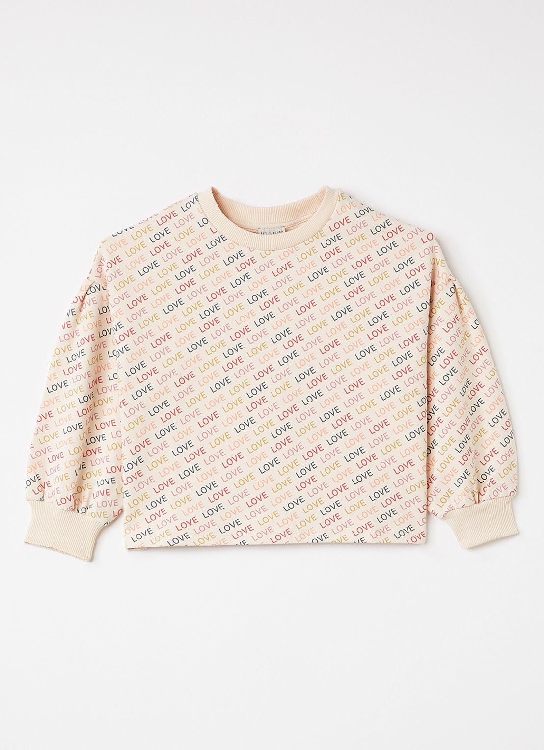 Petit Blush Love sweater met print - voorkant zalmroze
