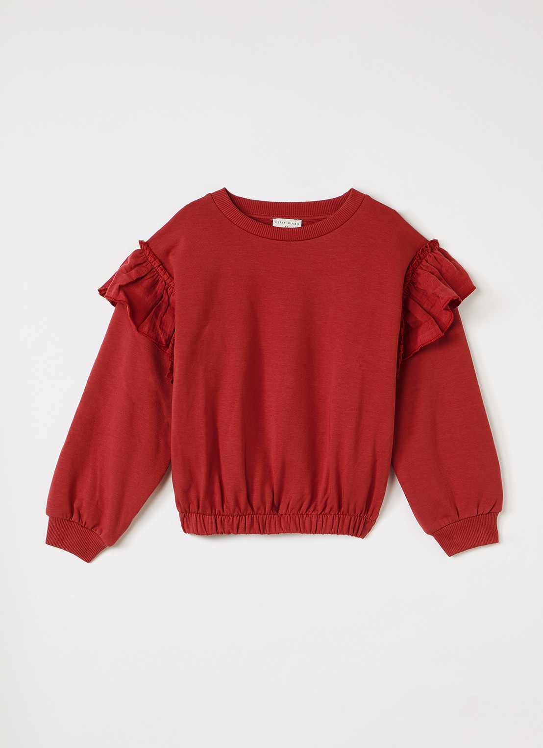 Petit Blush Sweater met ruches - voorkant 2 donkerrood