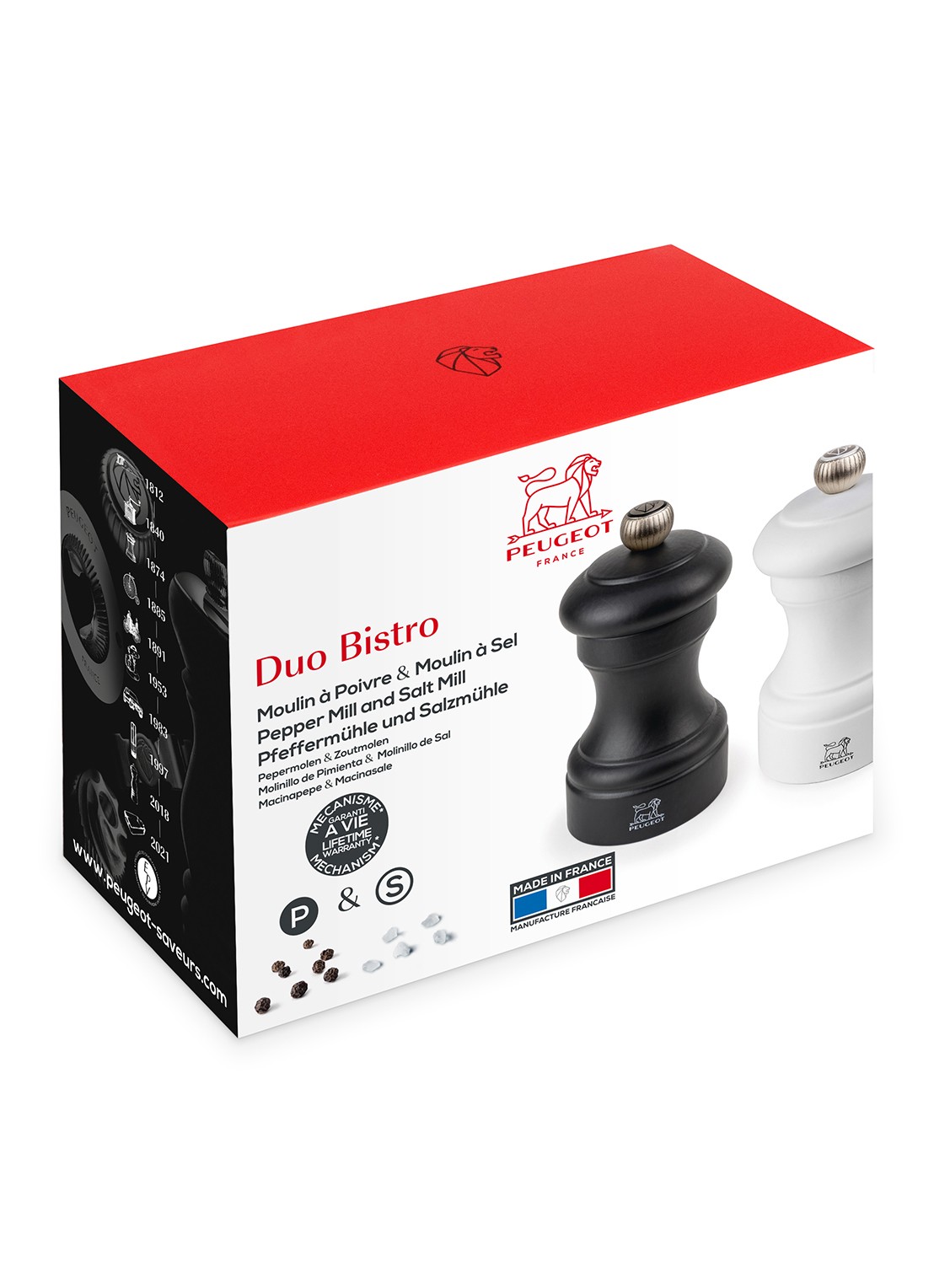 Peugeot Bistro peper- en zoutmolen 10 cm 2-delig - voorkant 3 wit