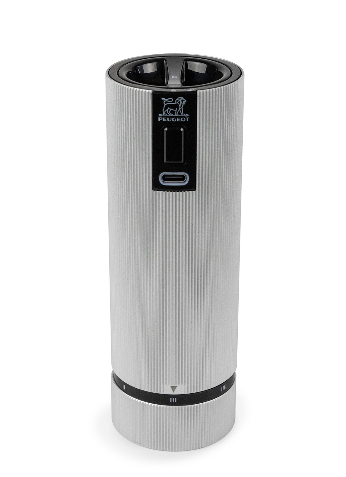 Peugeot Line elektrische zoutmolen 15 cm - voorkant zilver