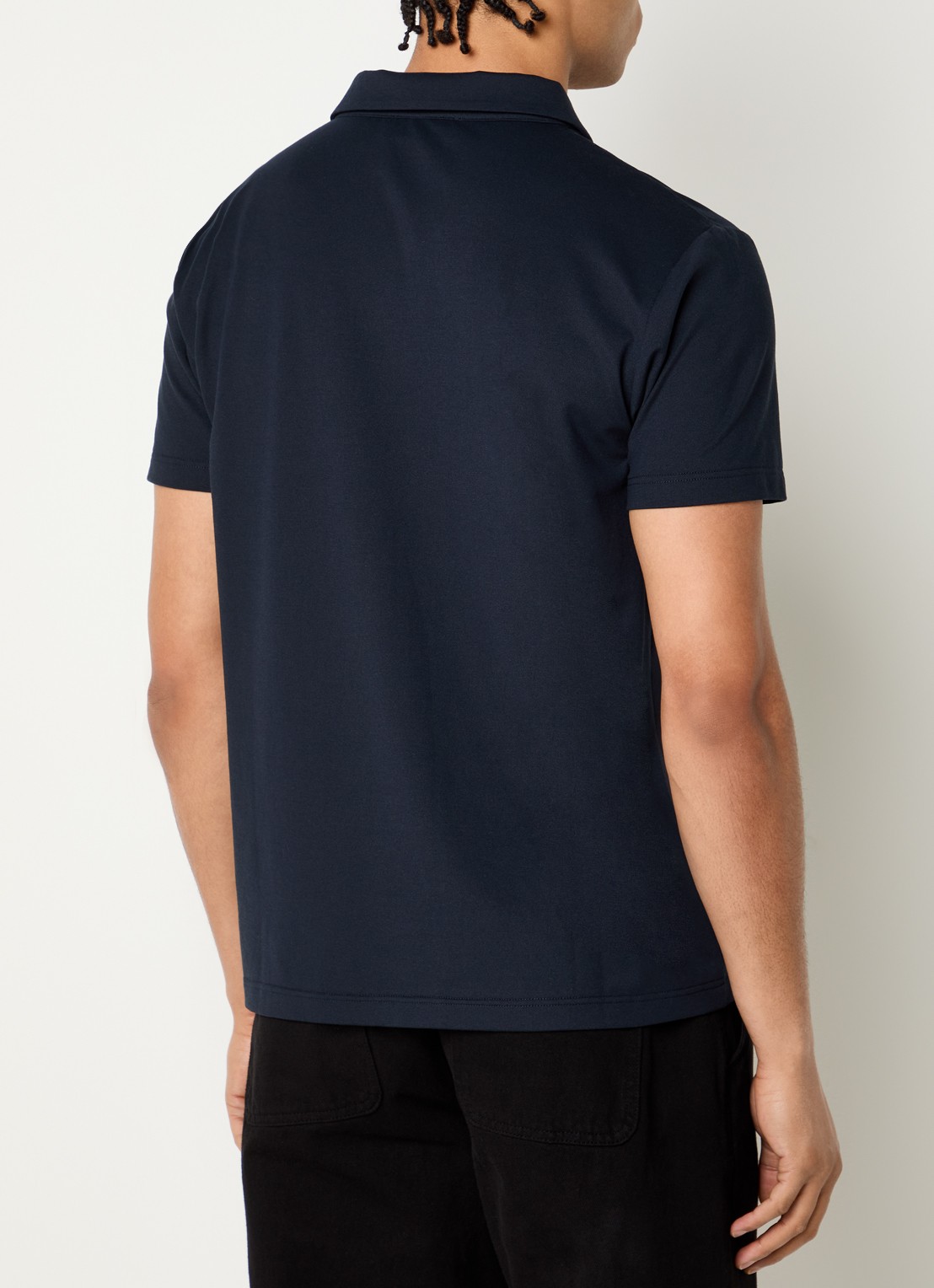 Peuterey Helgo regular fit polo in zijdeblend met logoborduring - achterkant donkerblauw