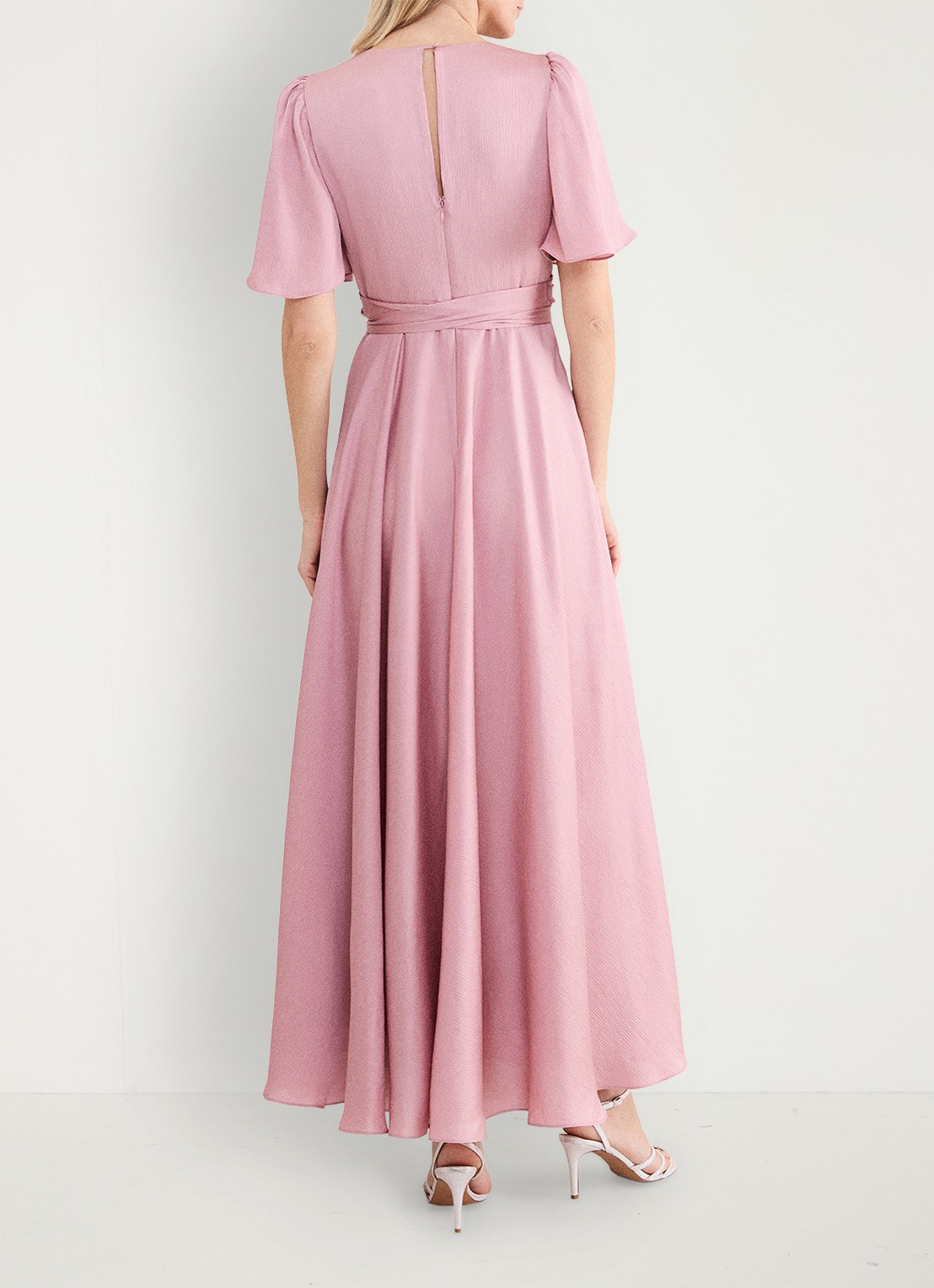 Phase Eight Abbie maxi jurk met strikceintuur - achterkant 3 oudroze