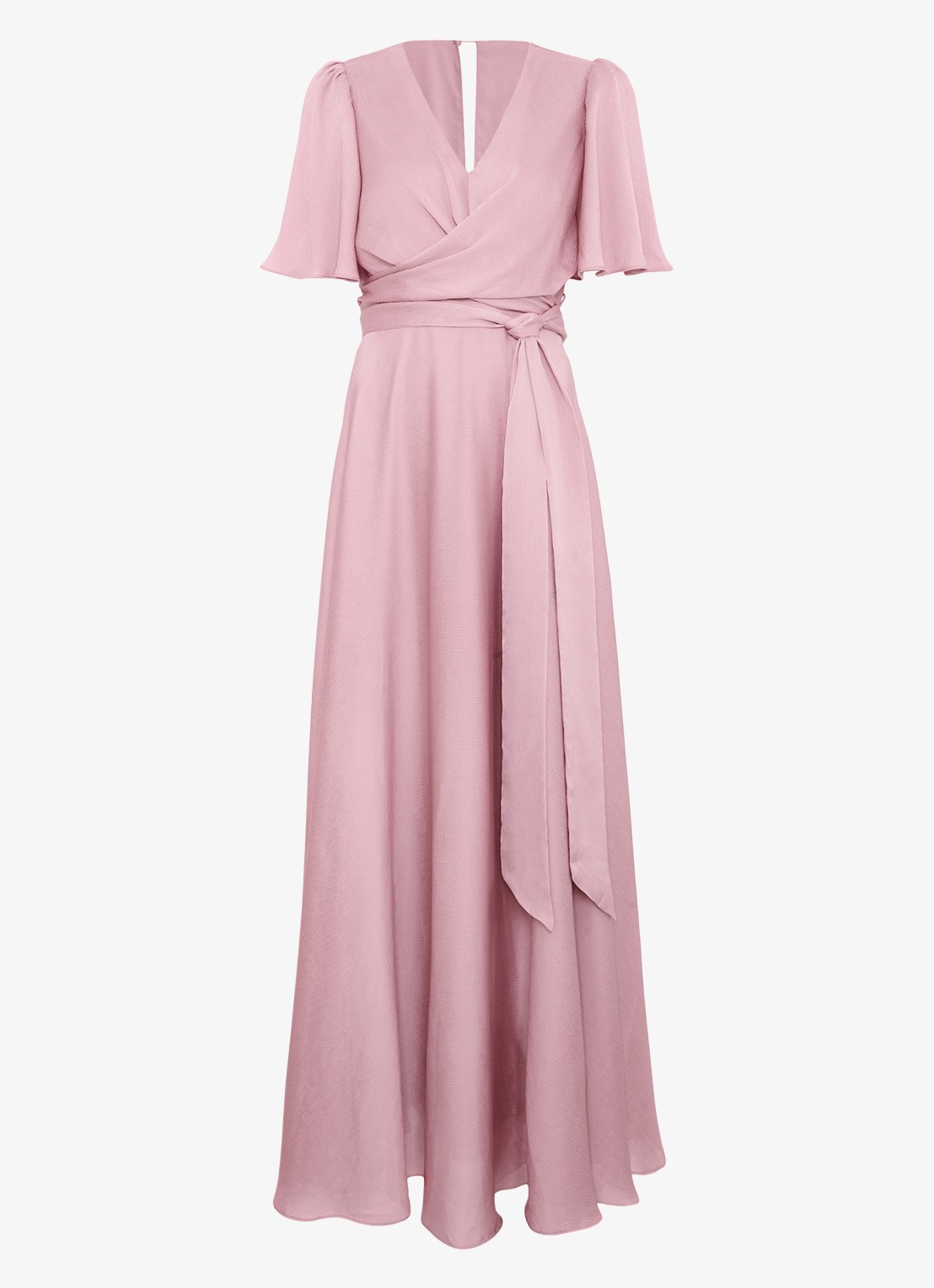 Phase Eight Abbie maxi jurk met strikceintuur - voorkant oudroze