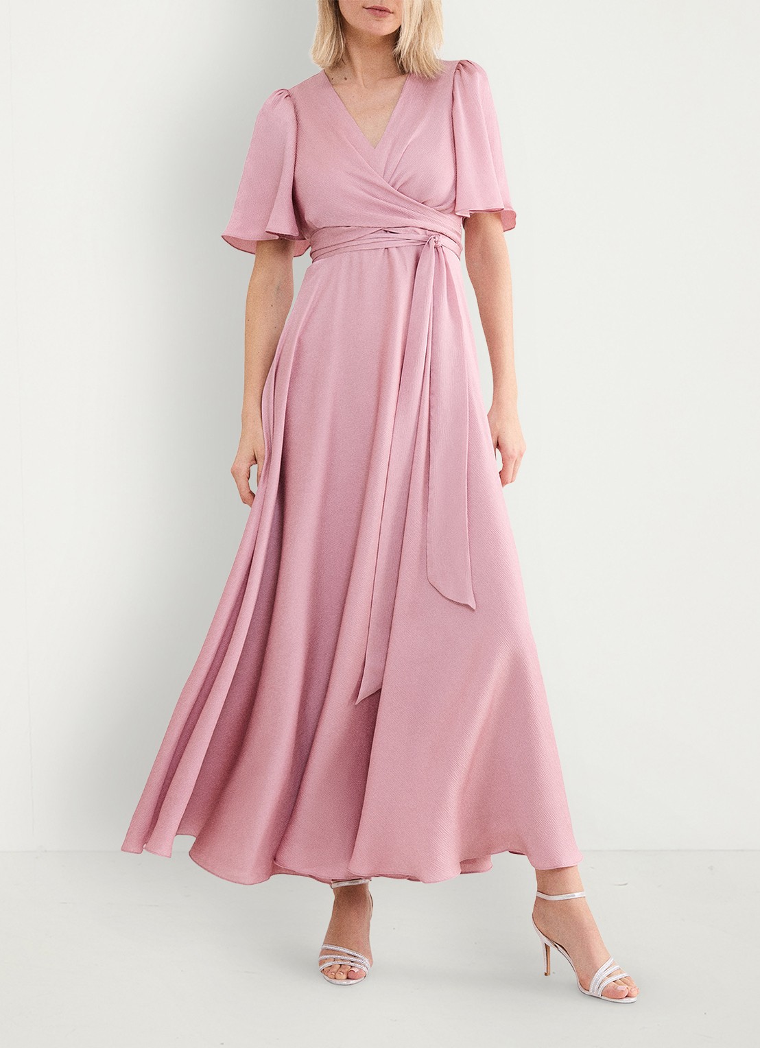 Phase Eight Abbie maxi jurk met strikceintuur - voorkant 2 oudroze