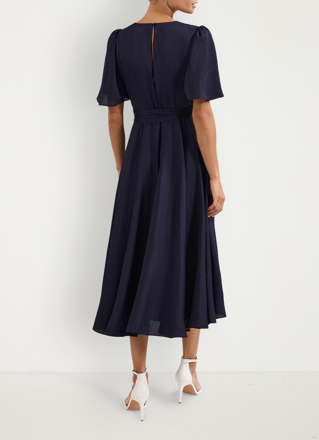 Phase Eight Abbie midi jurk met strikceintuur pofmouwen - achterkant 8 blauw