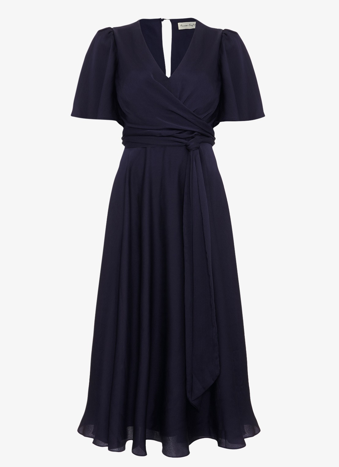 Phase Eight Abbie midi jurk met strikceintuur pofmouwen - voorkant blauw