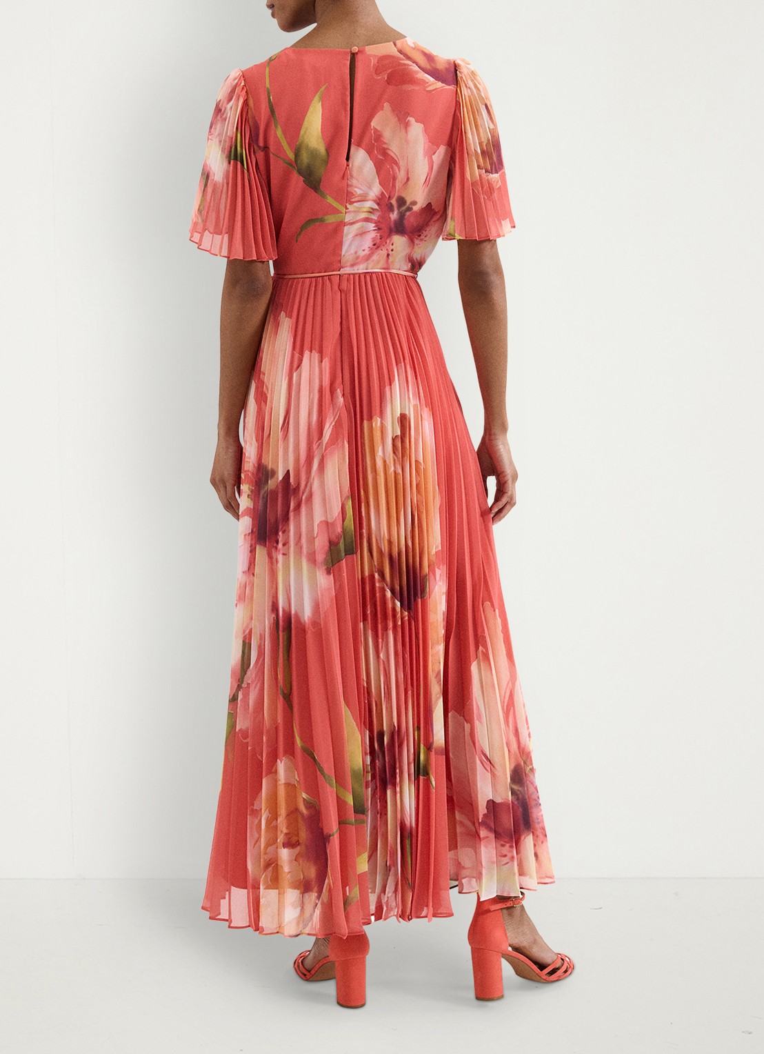 Phase Eight Abigail maxi jurk met bloemenprint - achterkant 8 koraal