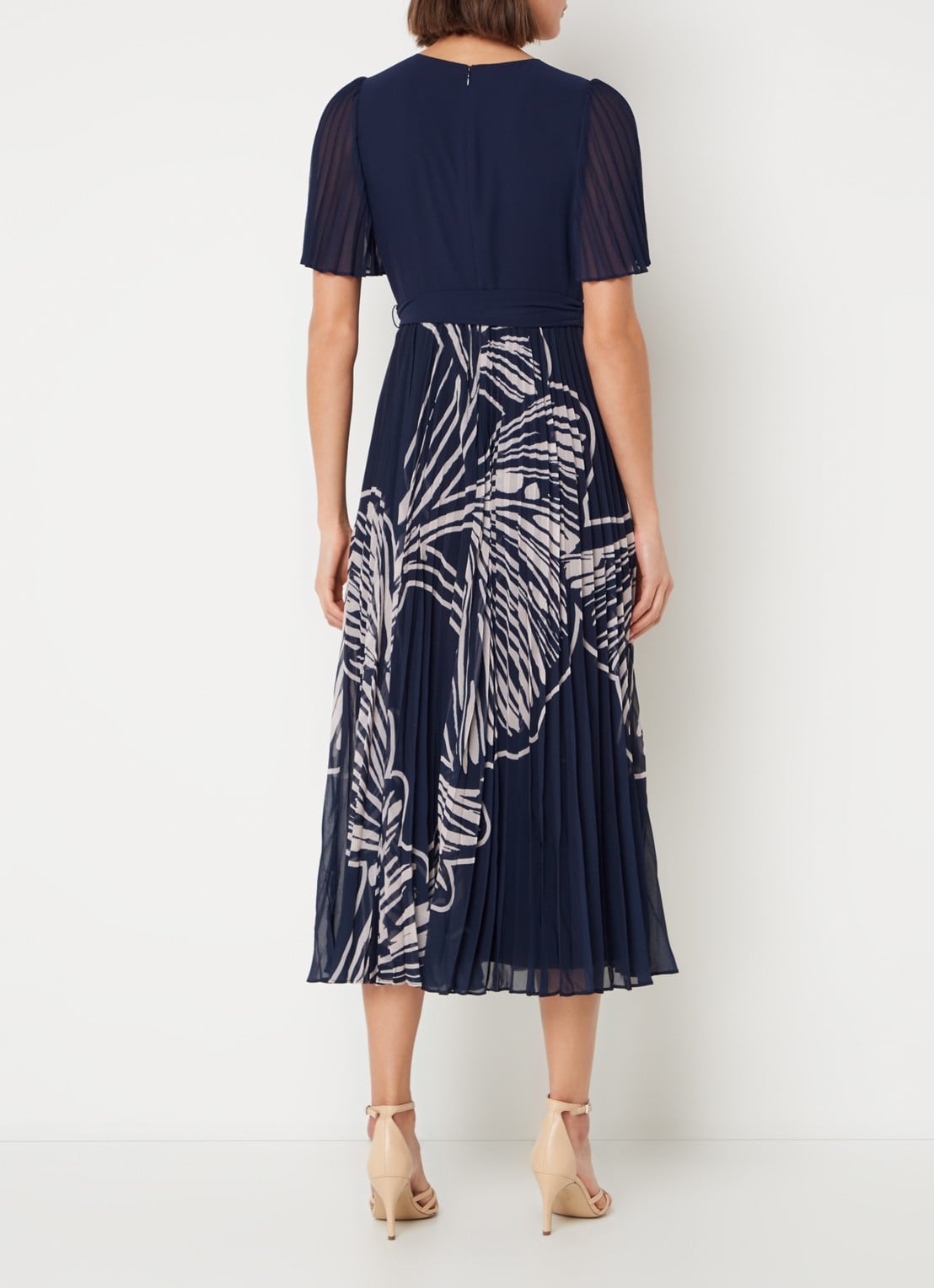 Phase Eight Abigail midi tuniekjurk met print en plissé  - achterkant 3 donkerblauw