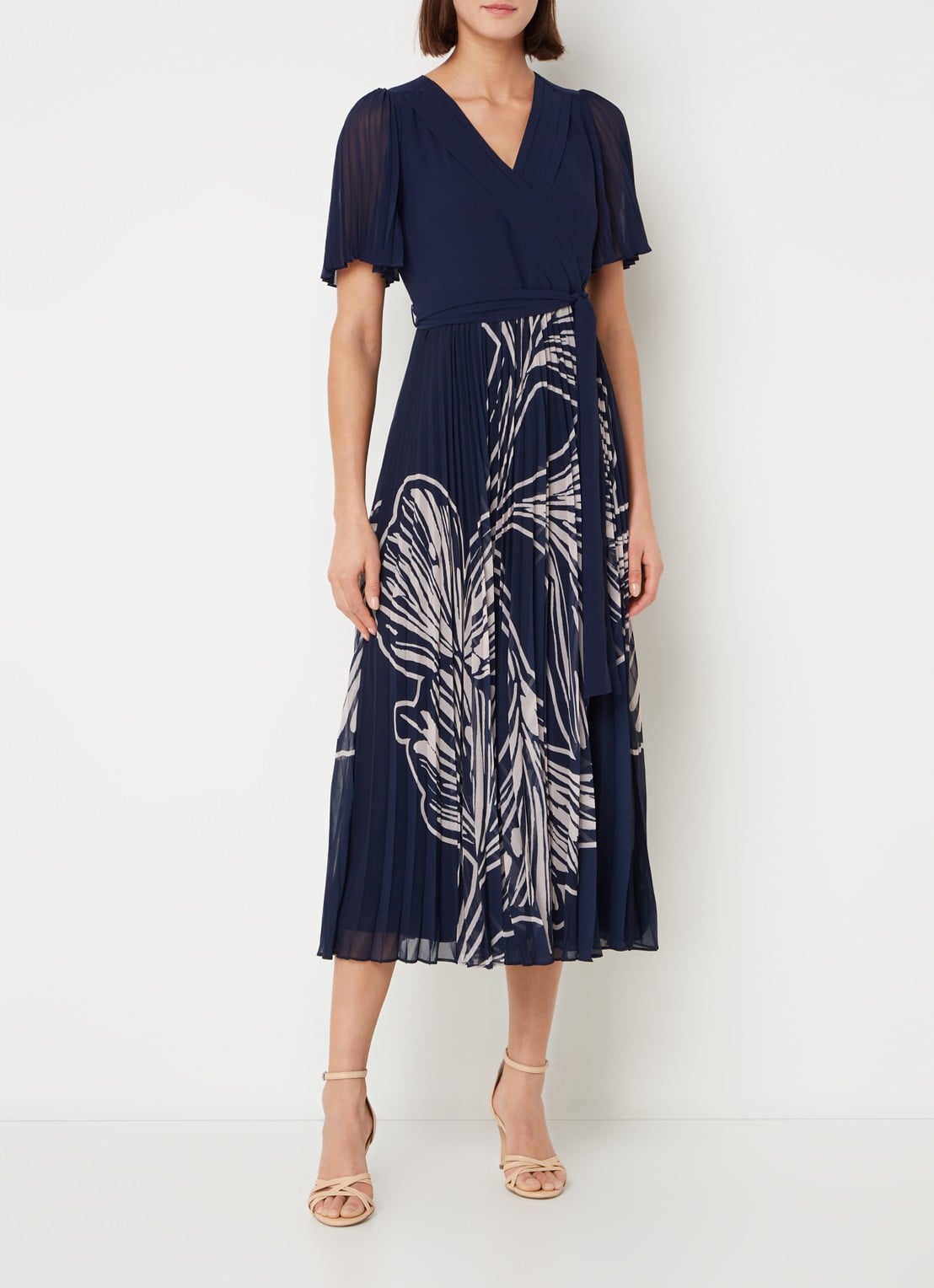 Phase Eight Abigail midi tuniekjurk met print en plissé  - detail 4 donkerblauw