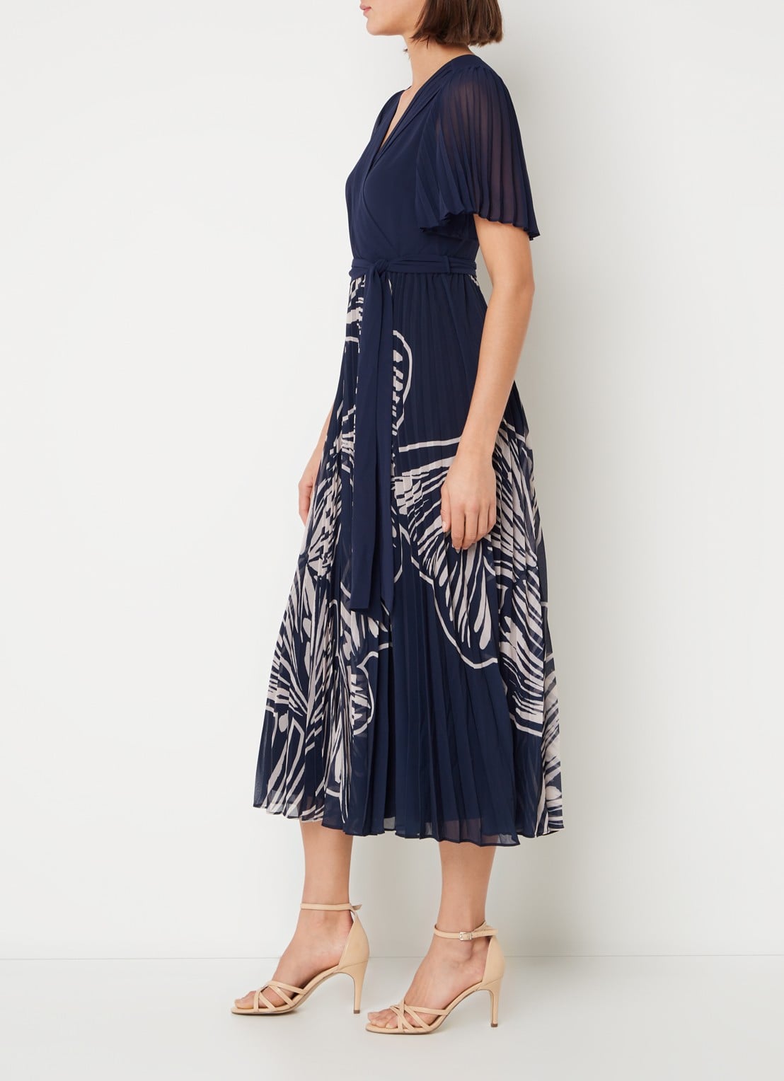 Phase Eight Abigail midi tuniekjurk met print en plissé  - voorkant 2 donkerblauw