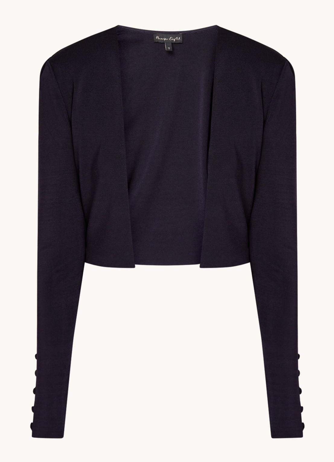 Phase Eight Adah fijngebreide bolero met sierknopen - voorkant 2 donkerblauw