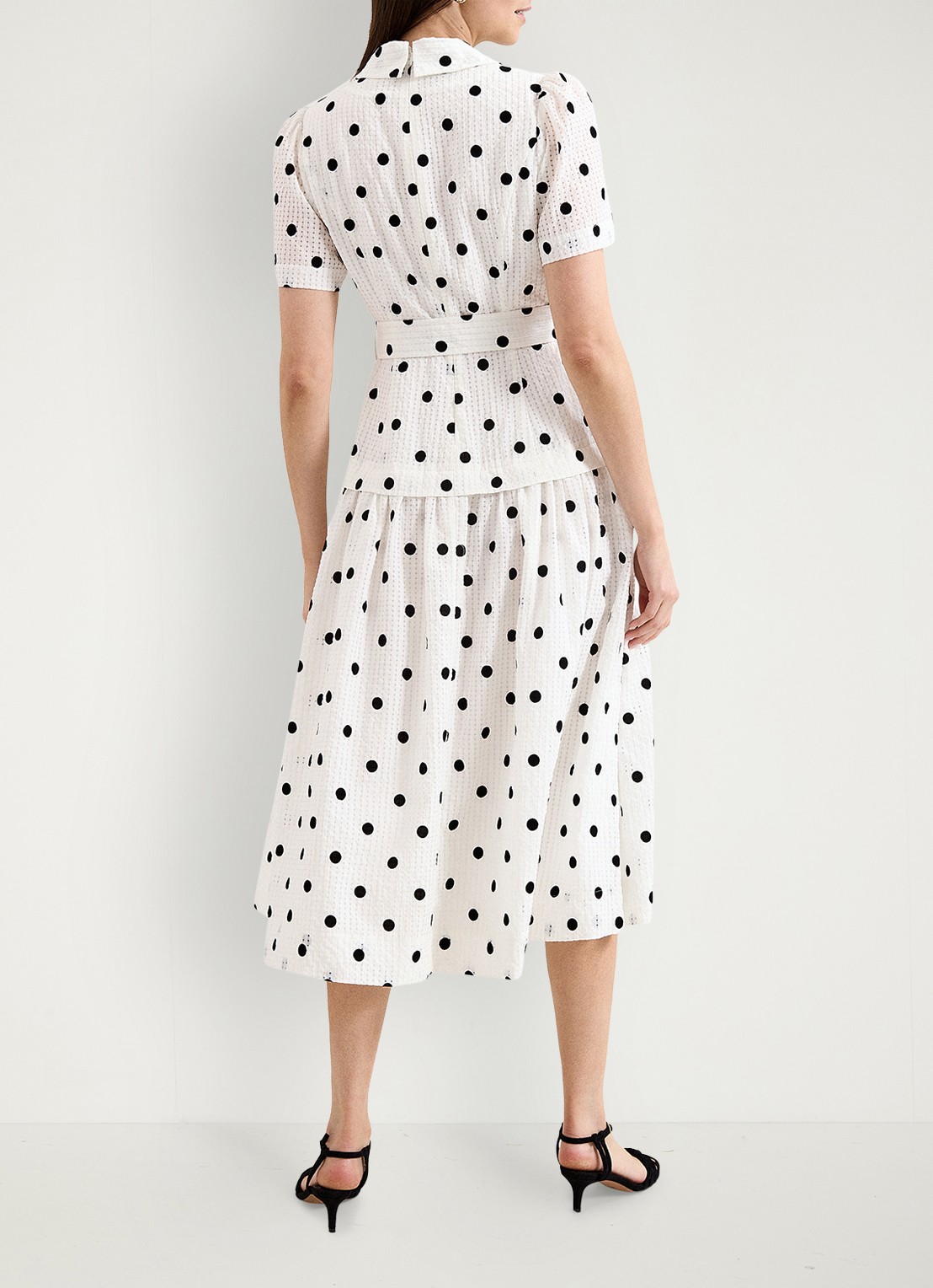 Phase Eight Adele midi jurk met stippenprint - achterkant 8 ivoor
