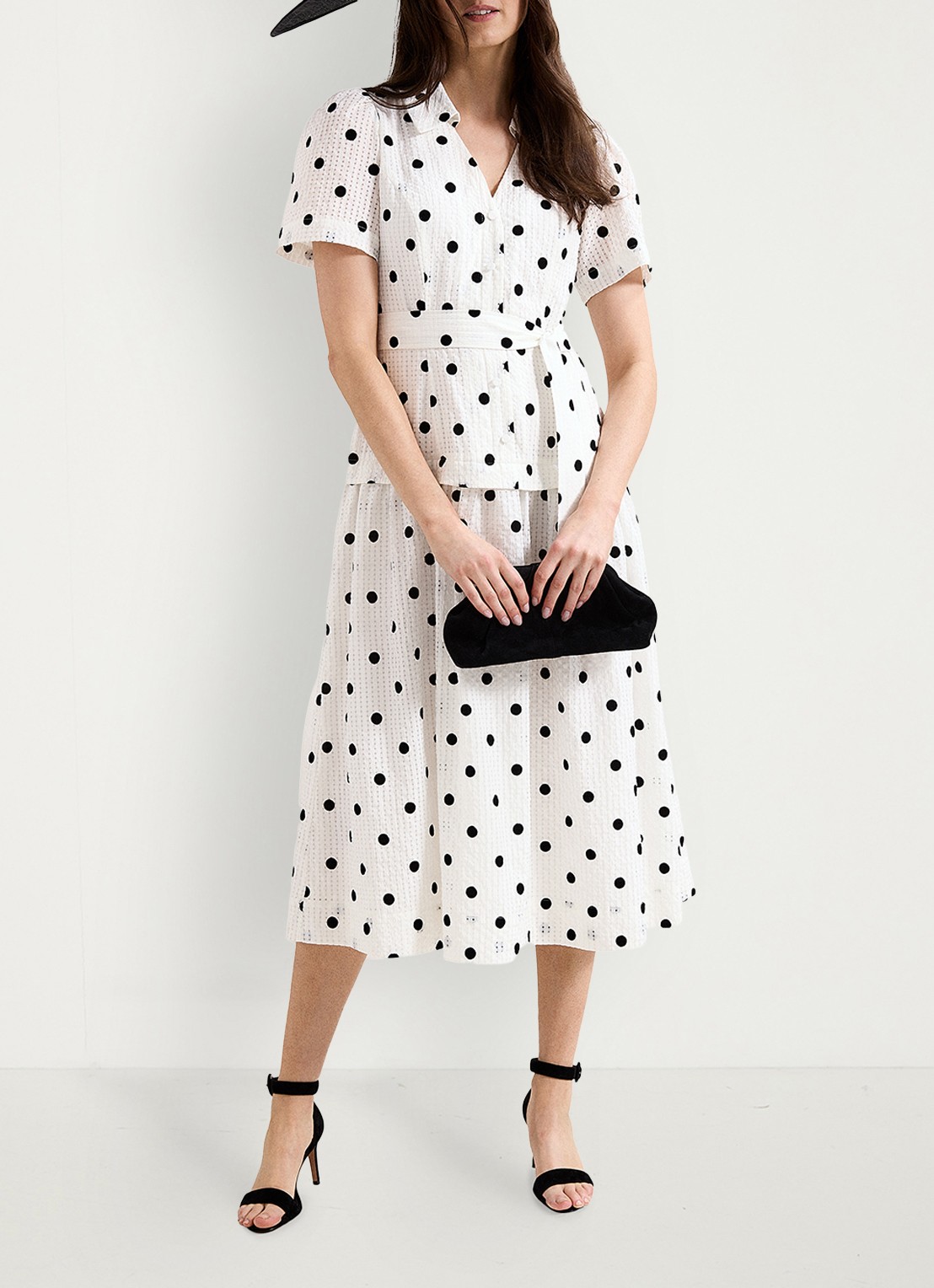 Phase Eight Adele midi jurk met stippenprint - detail 7 ivoor