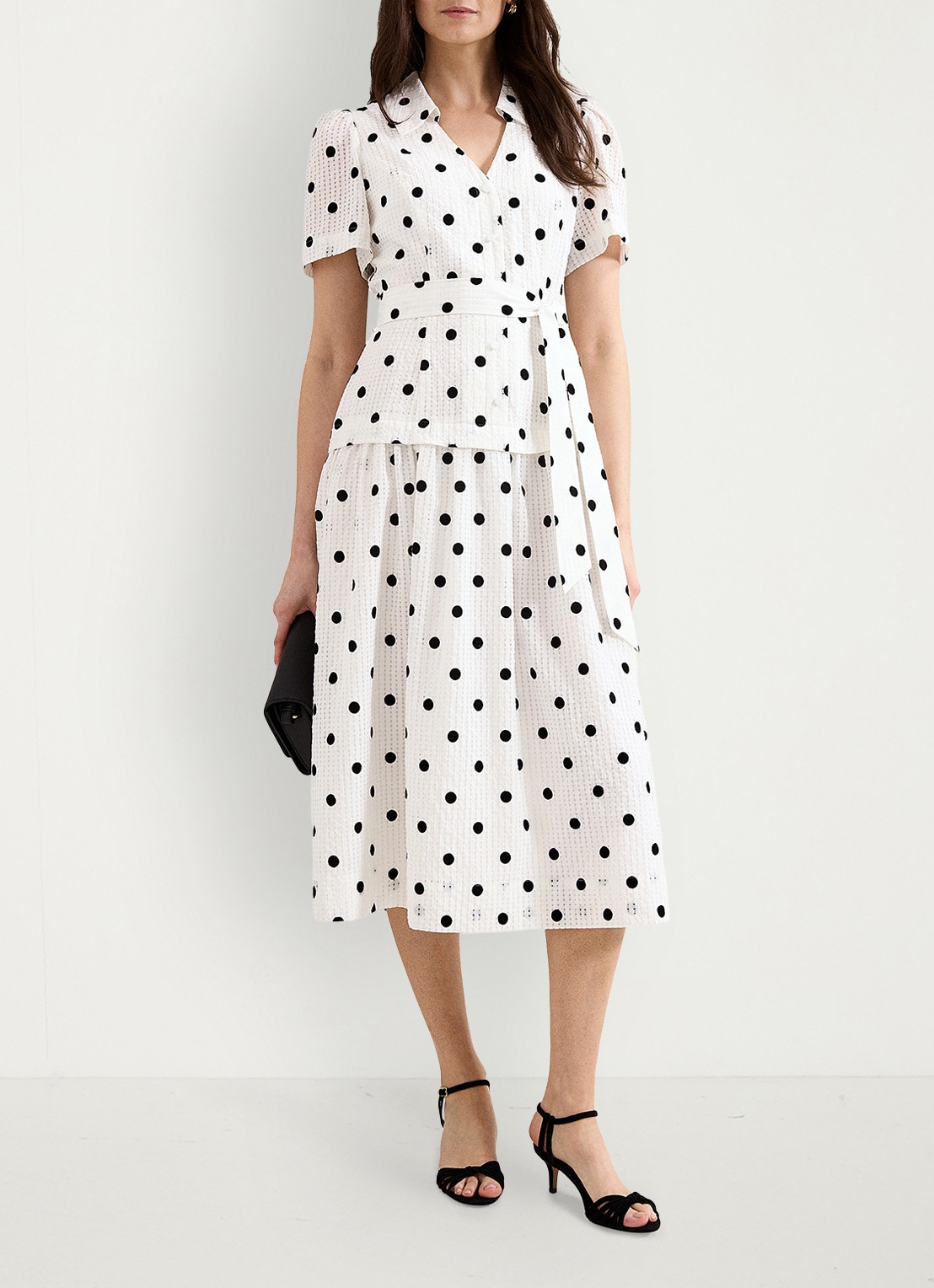 Phase Eight Adele midi jurk met stippenprint - voorkant 2 ivoor