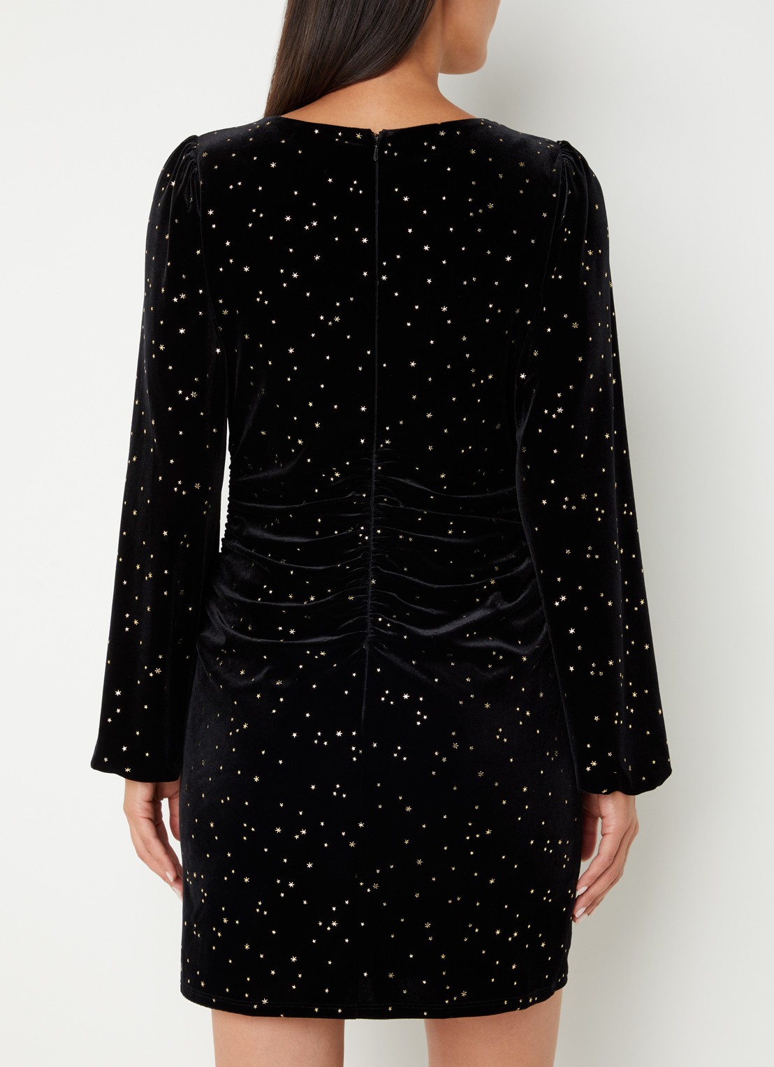 Phase Eight Adele mini jurk van fluweel met pofmouw - achterkant 3 zwart
