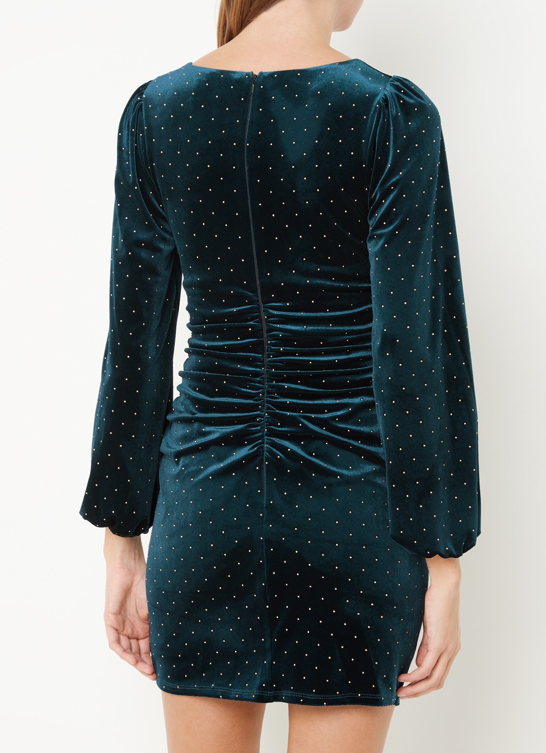 Phase Eight Adele mini jurk van fluweel met studs en pofmouw - achterkant 3 blauw