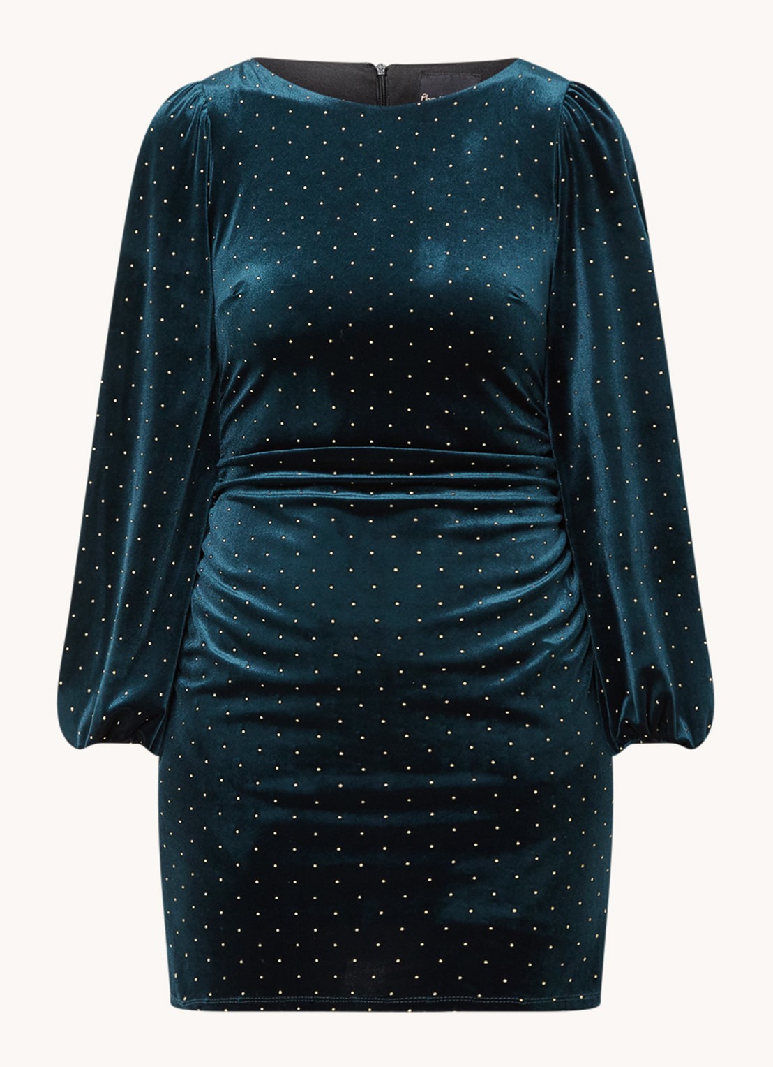 Phase Eight Adele mini jurk van fluweel met studs en pofmouw - voorkant blauw