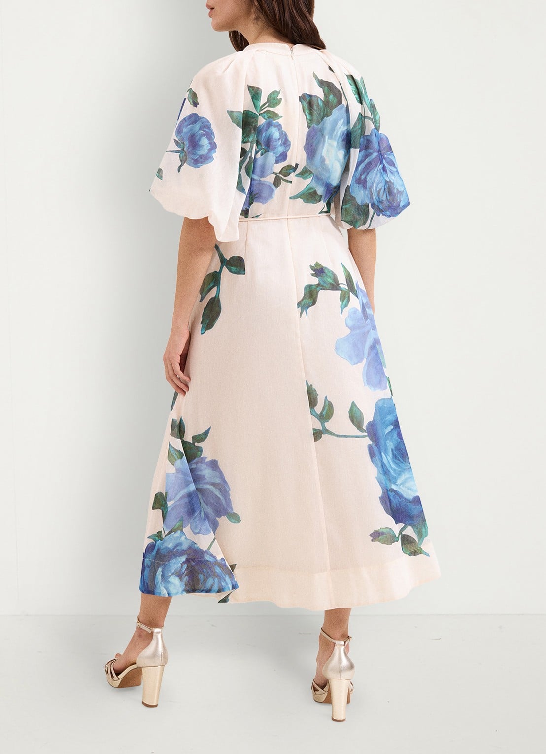Phase Eight Adeline midi jurk met bloemenprint - achterkant 8 blauw