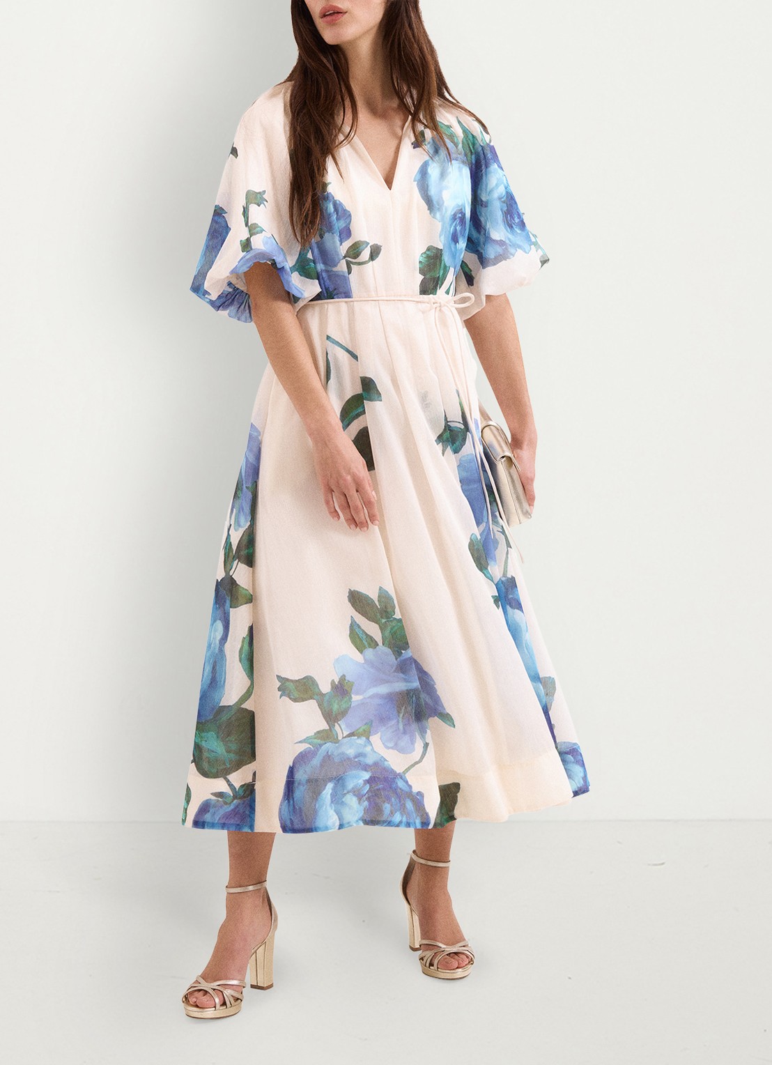 Phase Eight Adeline midi jurk met bloemenprint - voorkant 2 blauw