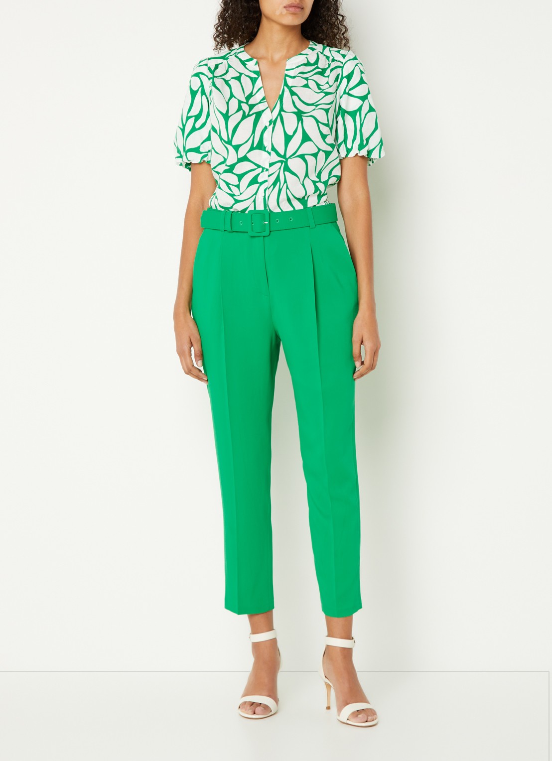 Phase Eight Adria high waist slim fit pantalon met ceintuur - voorkant 2 groen