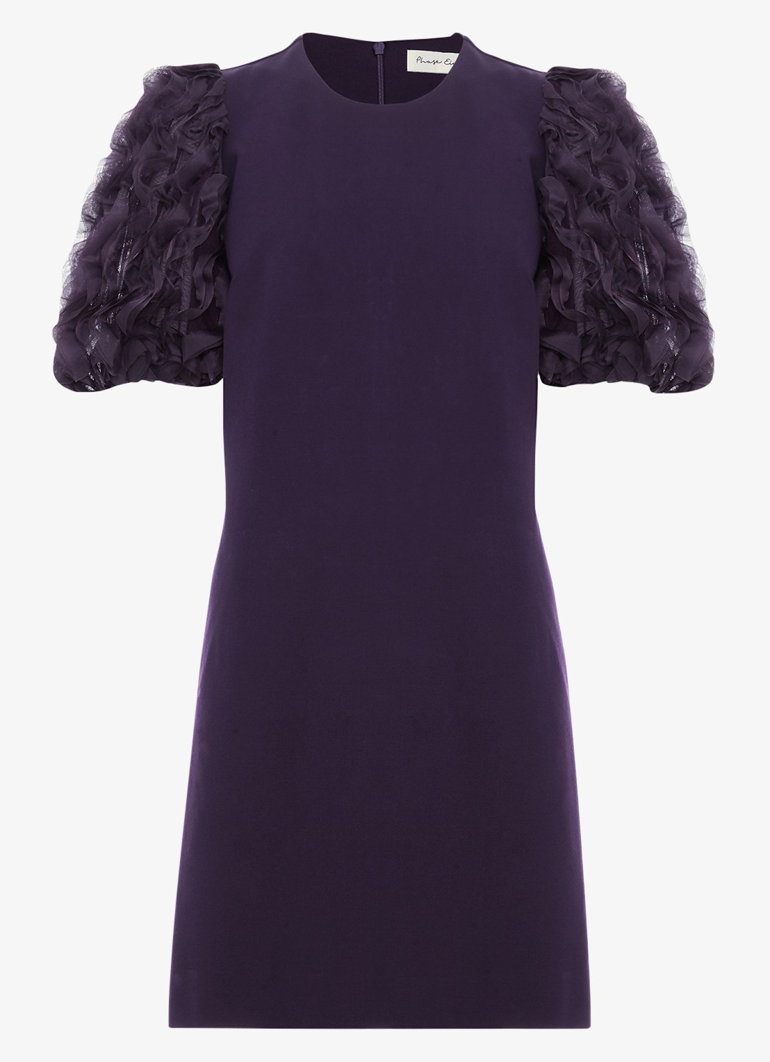 Phase Eight Aida mini jurk met pofmouw - voorkant 7 aubergine