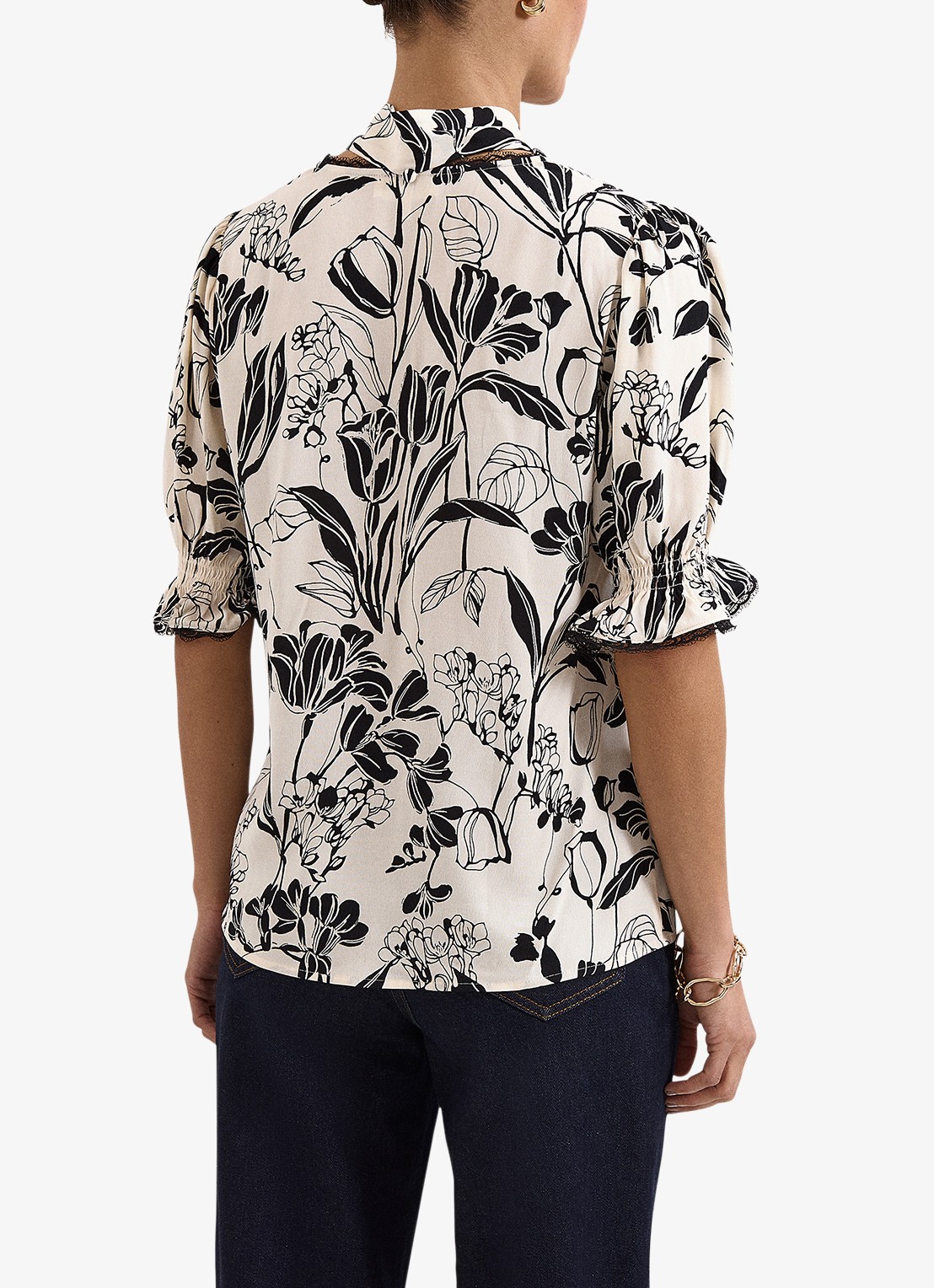 Phase Eight Aisra tuniek met bloemenprint en sjaalkraag - achterkant 7 zwart