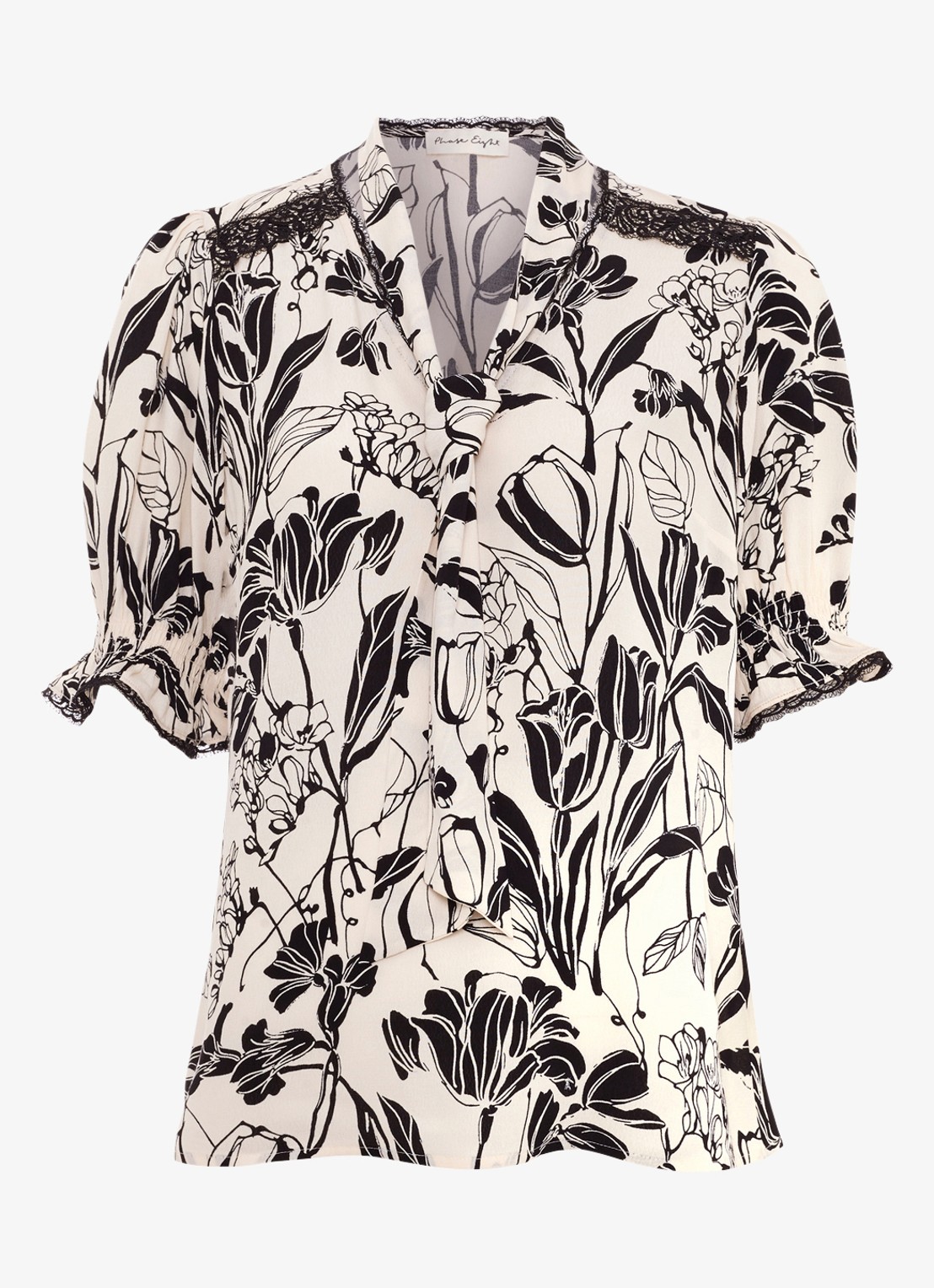 Phase Eight Aisra tuniek met bloemenprint en sjaalkraag - voorkant zwart