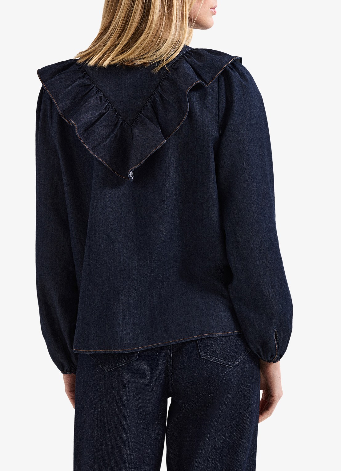 Phase Eight Alexia blouse van denim - achterkant 3 donkerblauw