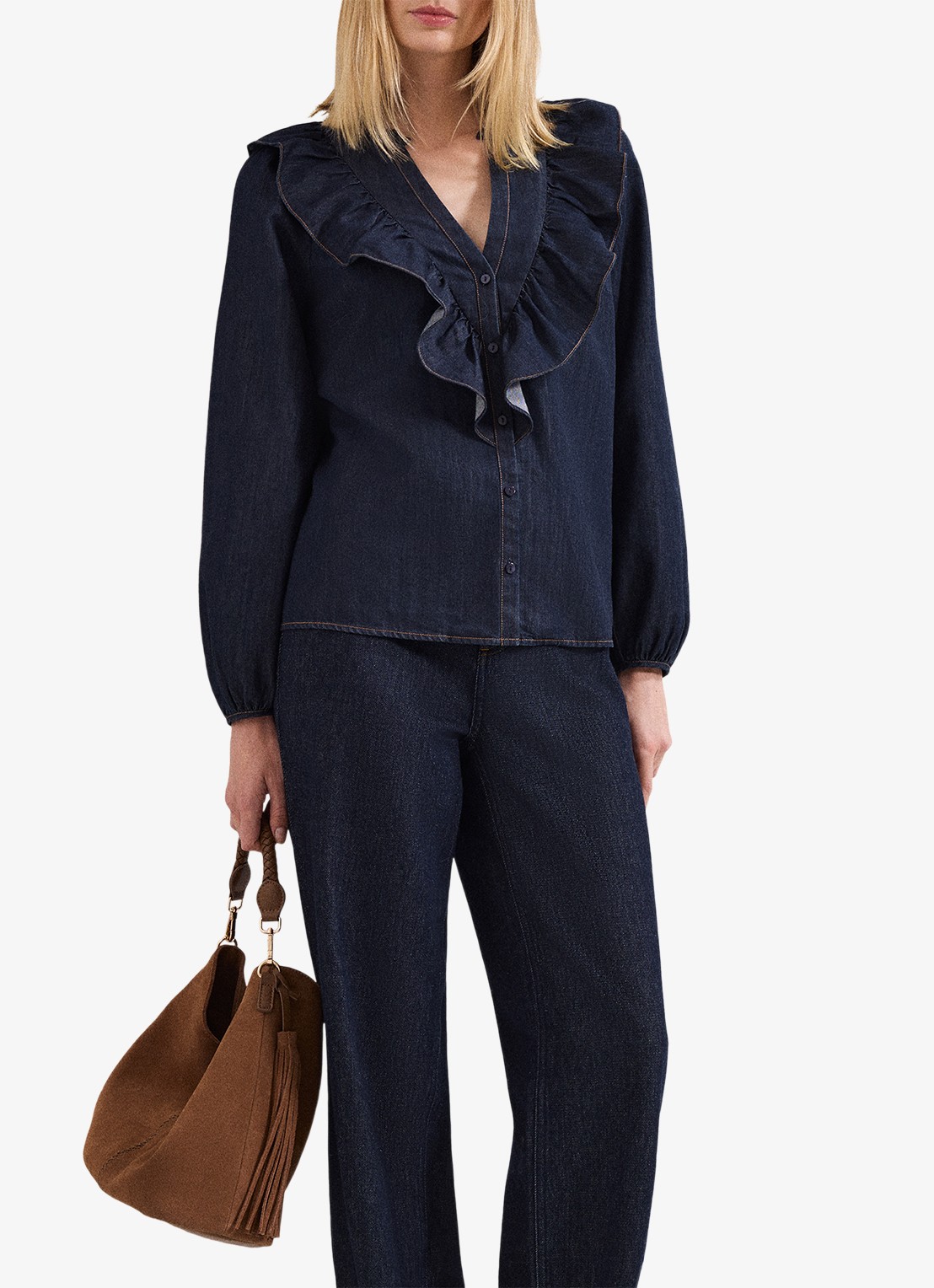 Phase Eight Alexia blouse van denim - detail 4 donkerblauw