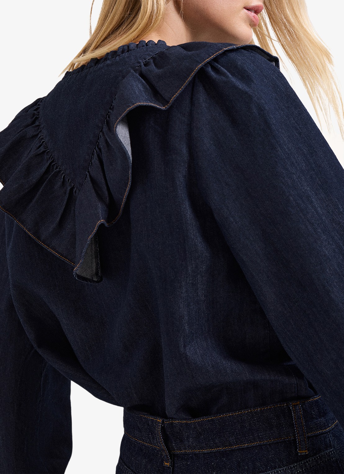 Phase Eight Alexia blouse van denim - detail 6 donkerblauw