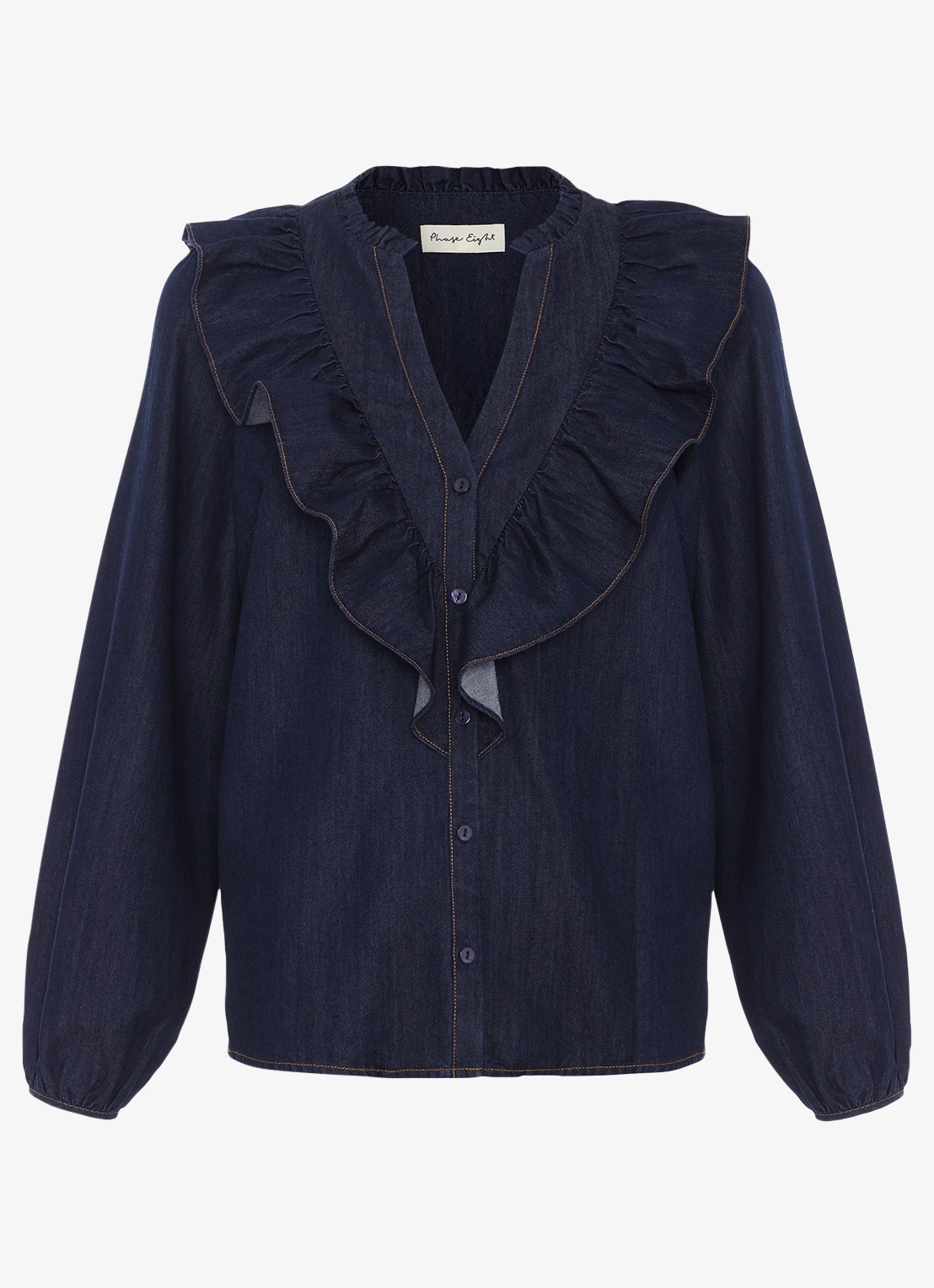 Phase Eight Alexia blouse van denim - voorkant donkerblauw