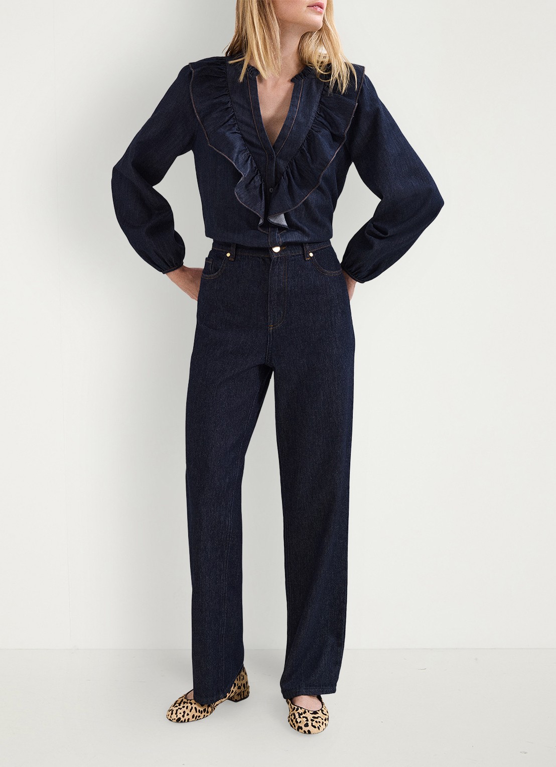 Phase Eight Alexia blouse van denim - voorkant 2 donkerblauw