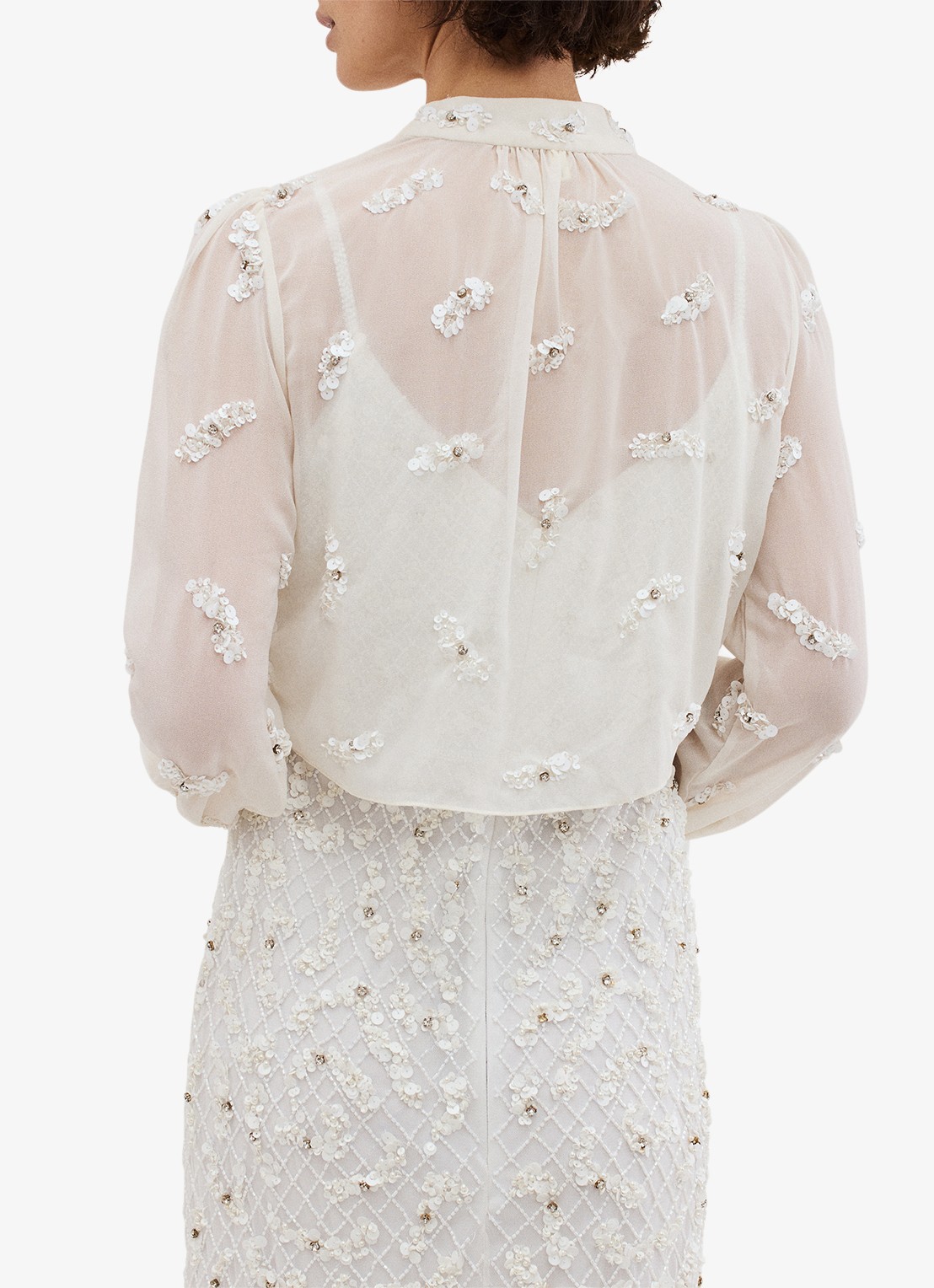 Phase Eight Alexia semi-transparante bolero met strass - achterkant gebroken wit