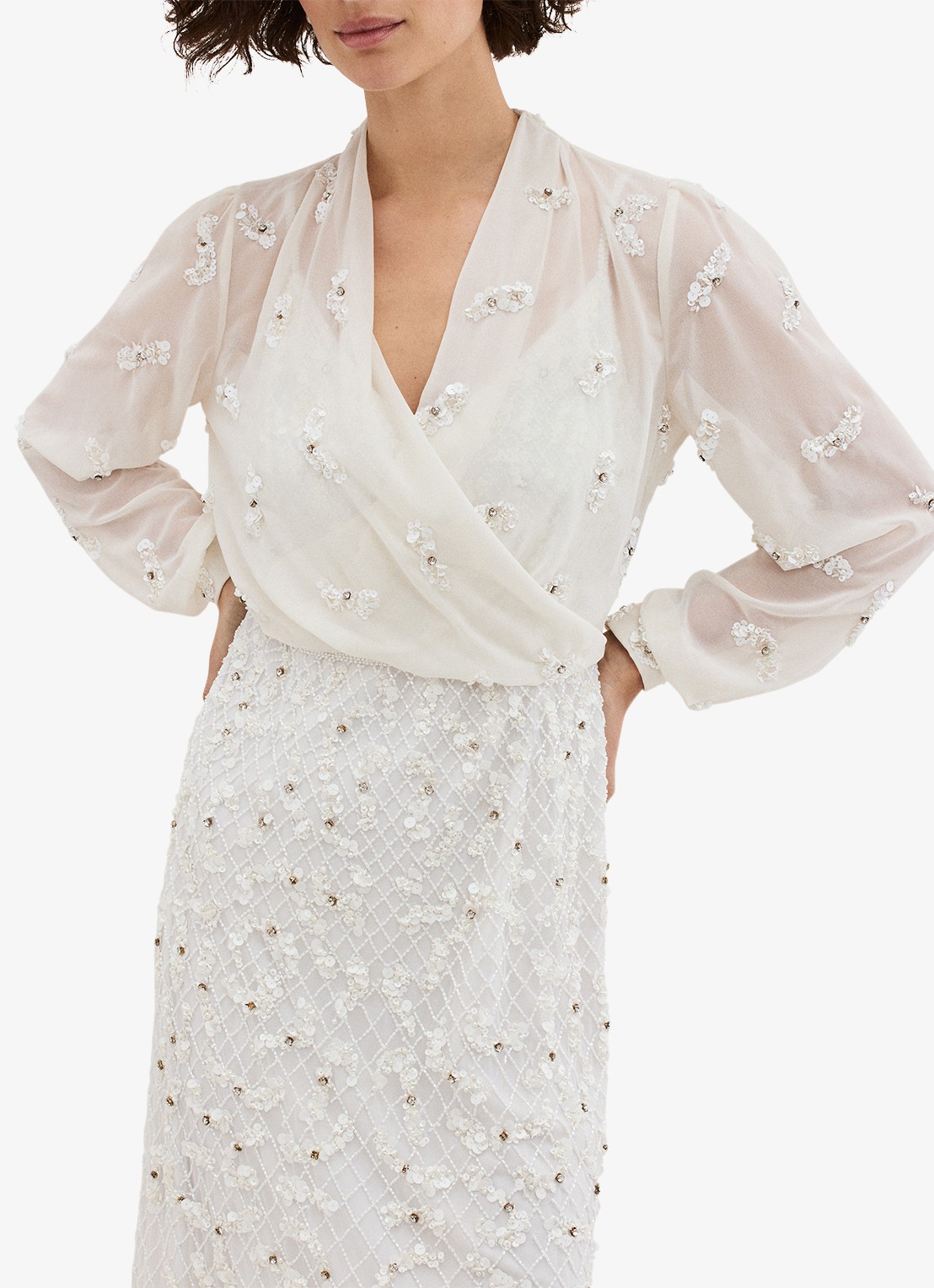 Phase Eight Alexia semi-transparante bolero met strass - detail 4 gebroken wit